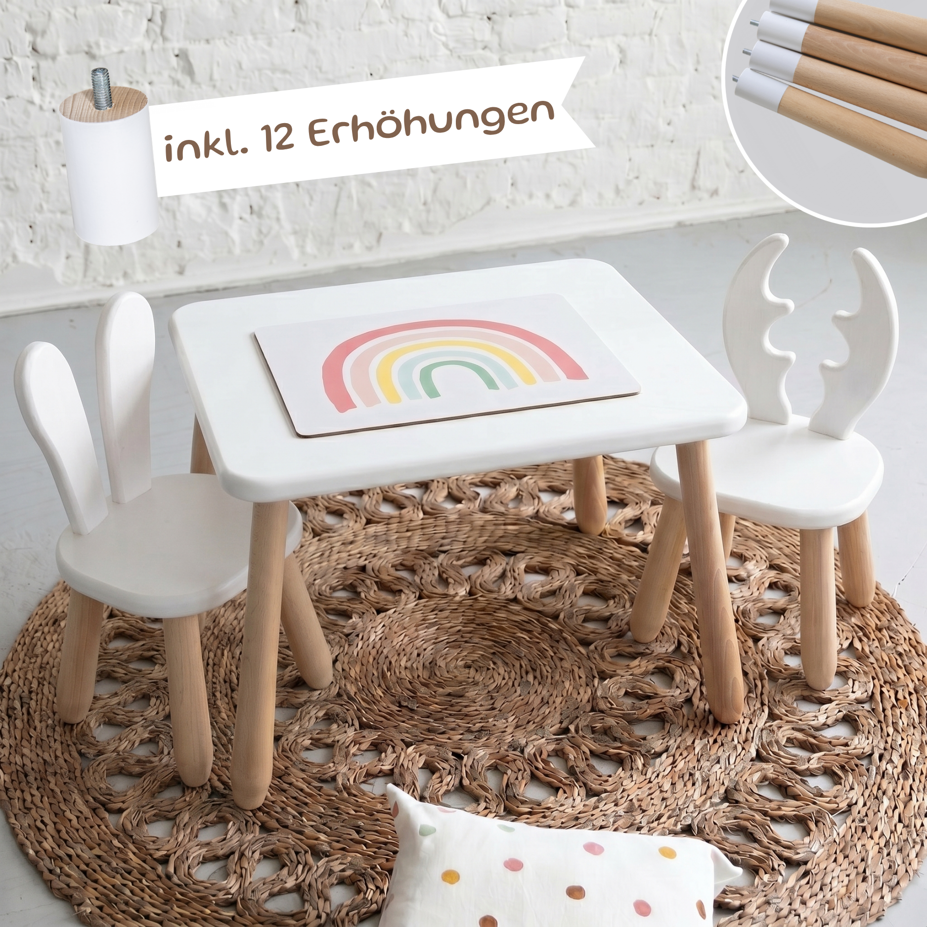 Duo Set "Wild" - Kindertisch & 2 Stühle aus massivem Buchenholz