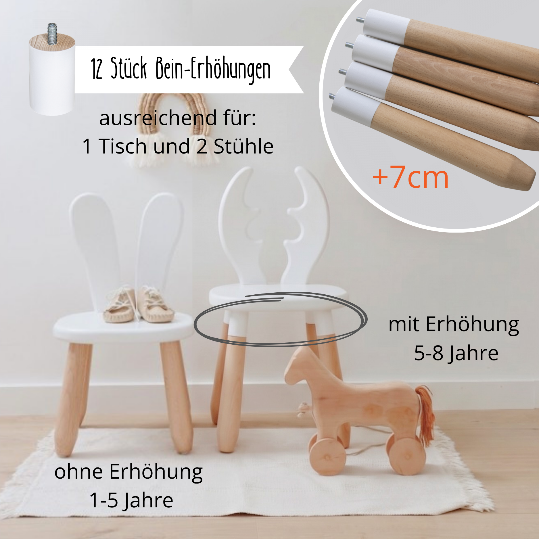 Duo Set "Wild" - Kindertisch & 2 Stühle aus massivem Buchenholz