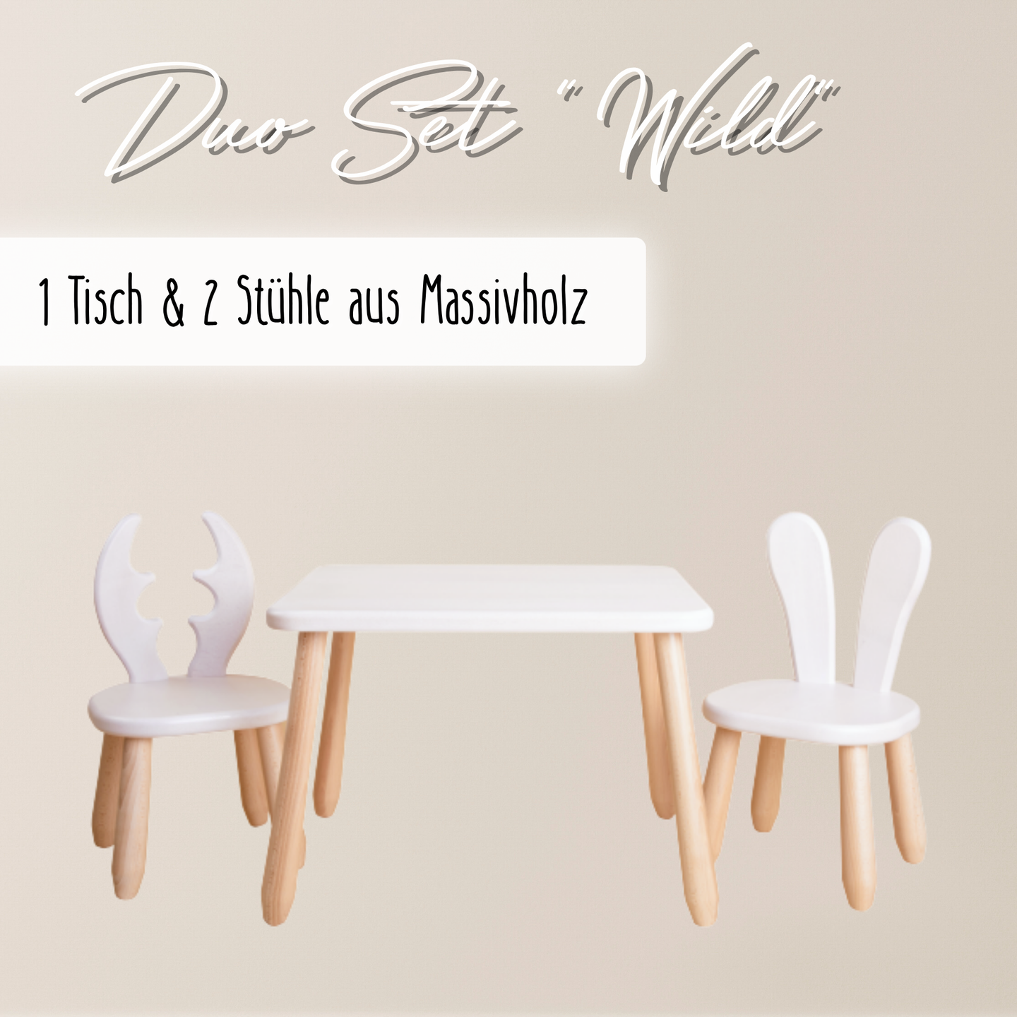 Duo Set "Wild" - Kindertisch & 2 Stühle aus massivem Buchenholz