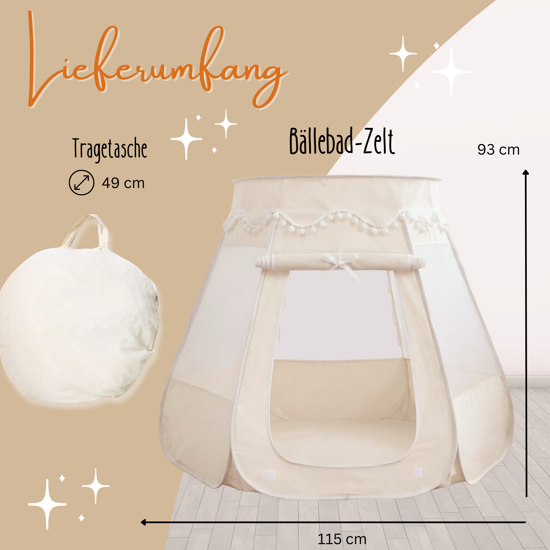 Pop-Up Bällebad-Spielzelt aus Baumwolle/Hanf