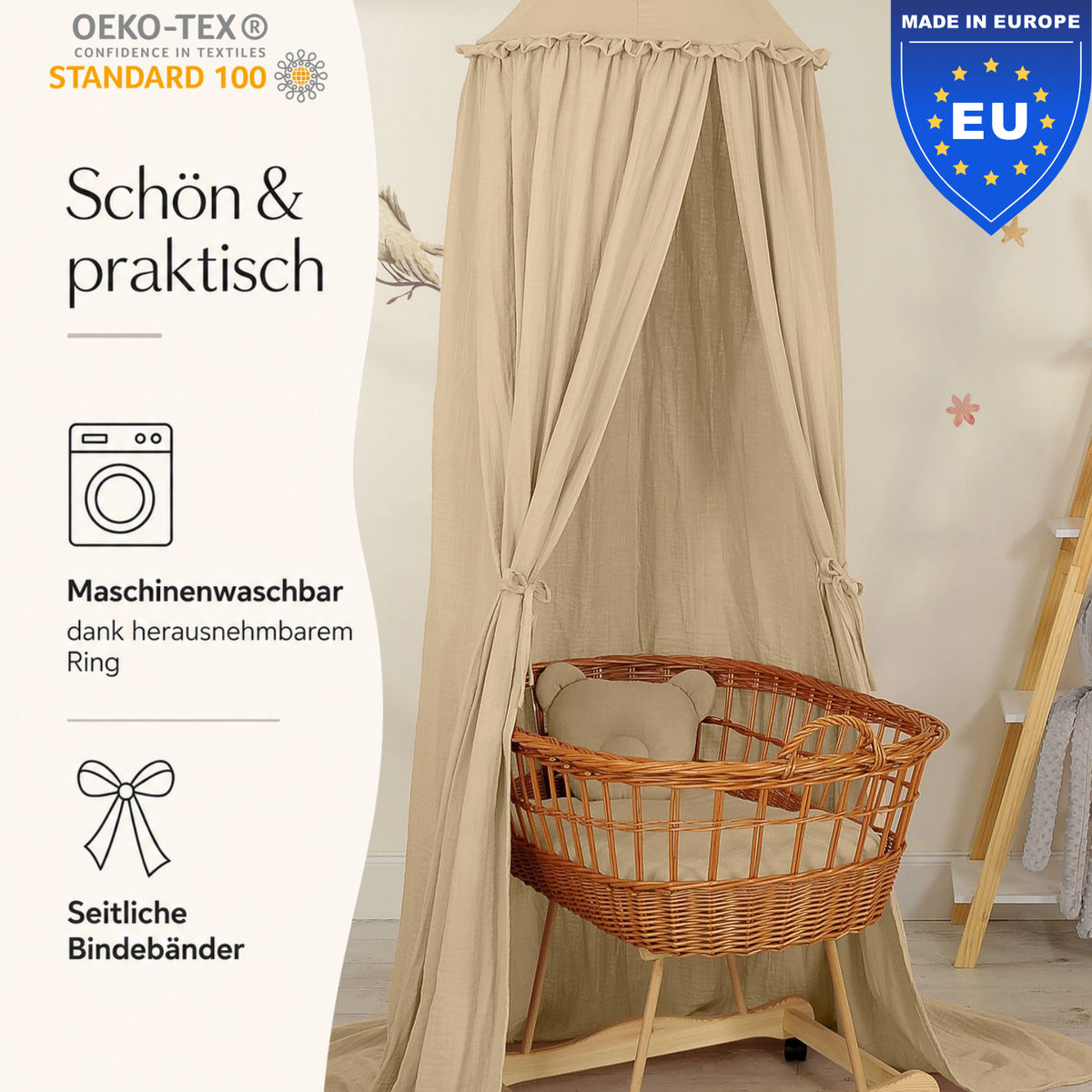 Kinderzimmer-Baldachin 260cm - 100% Musselin-Baumwolle