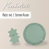 Runde Spielmatte mit Rüschen & 2 Sternenkissen – 100 % Baumwolle