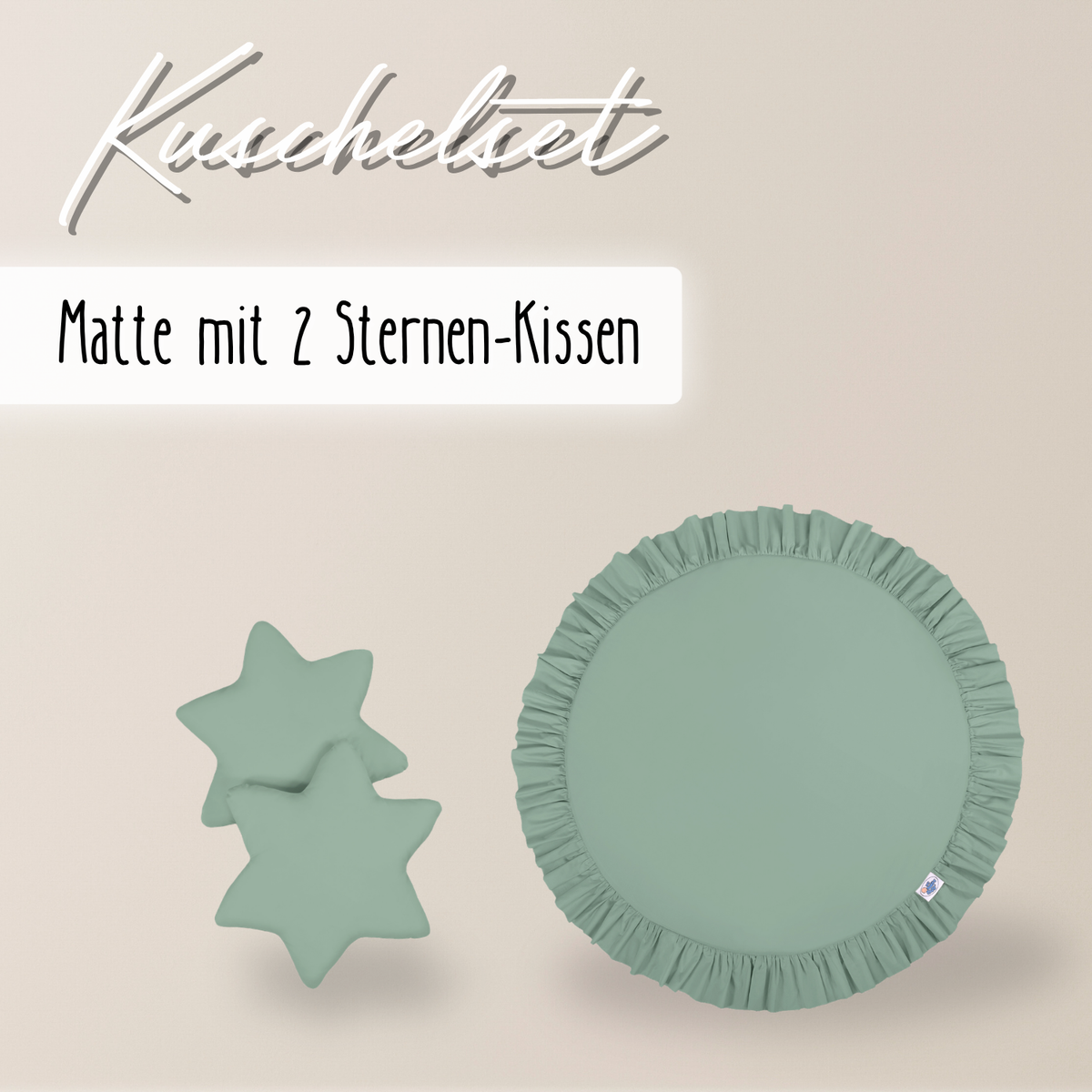 Runde Spielmatte mit Rüschen & 2 Sternenkissen – 100 % Baumwolle