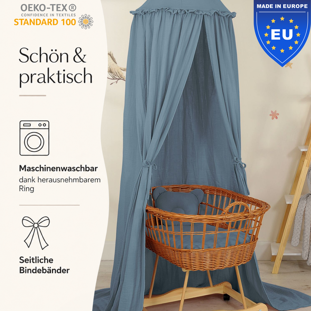 Kinderzimmer-Baldachin 260cm - 100% Musselin-Baumwolle