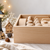 Montessori Holzbausteine aus Massivholz mit Aufbewahrungsbox