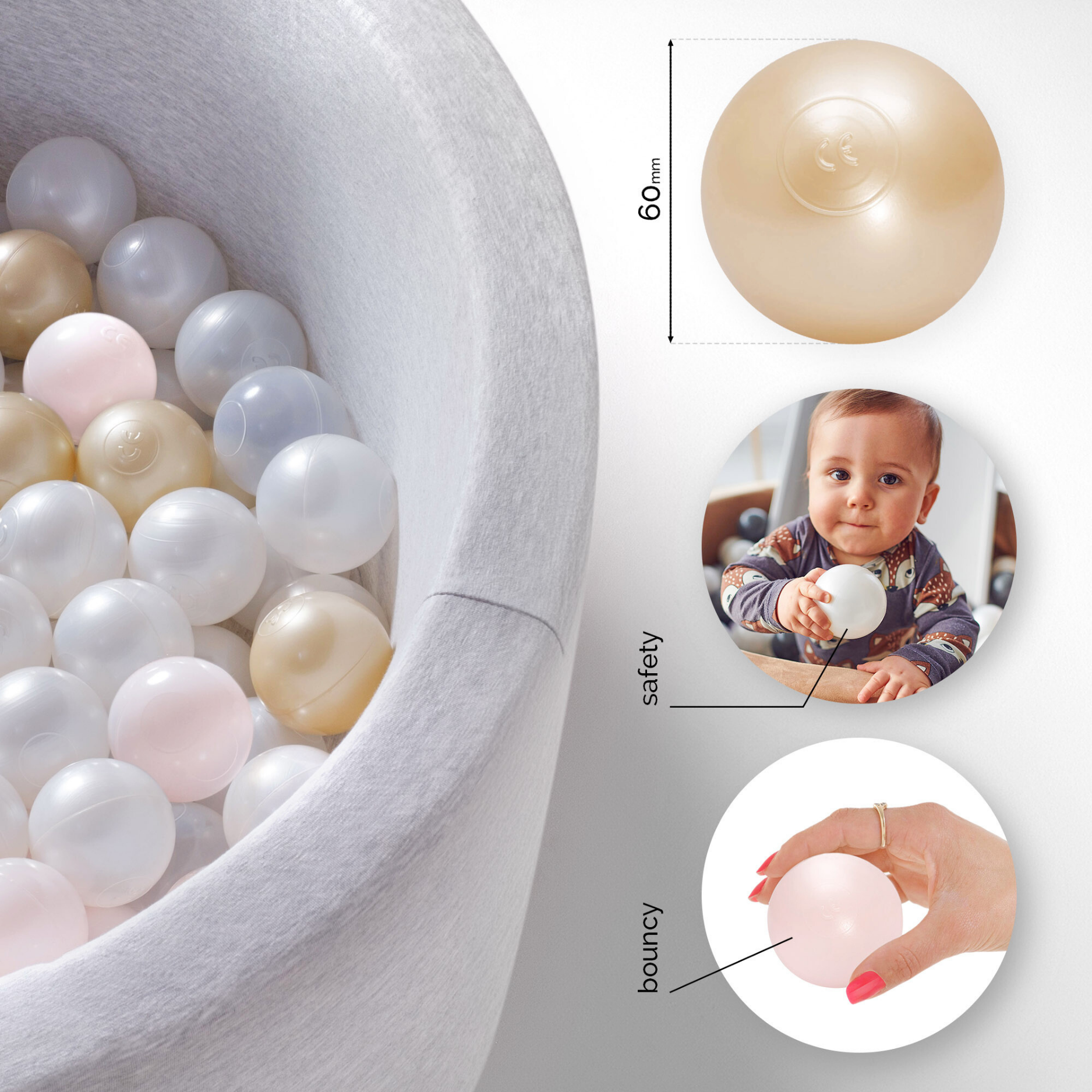 "Dreamy Balls" 200 Bällebad-Bälle im sanften Farbmix, CE-zertifiziert