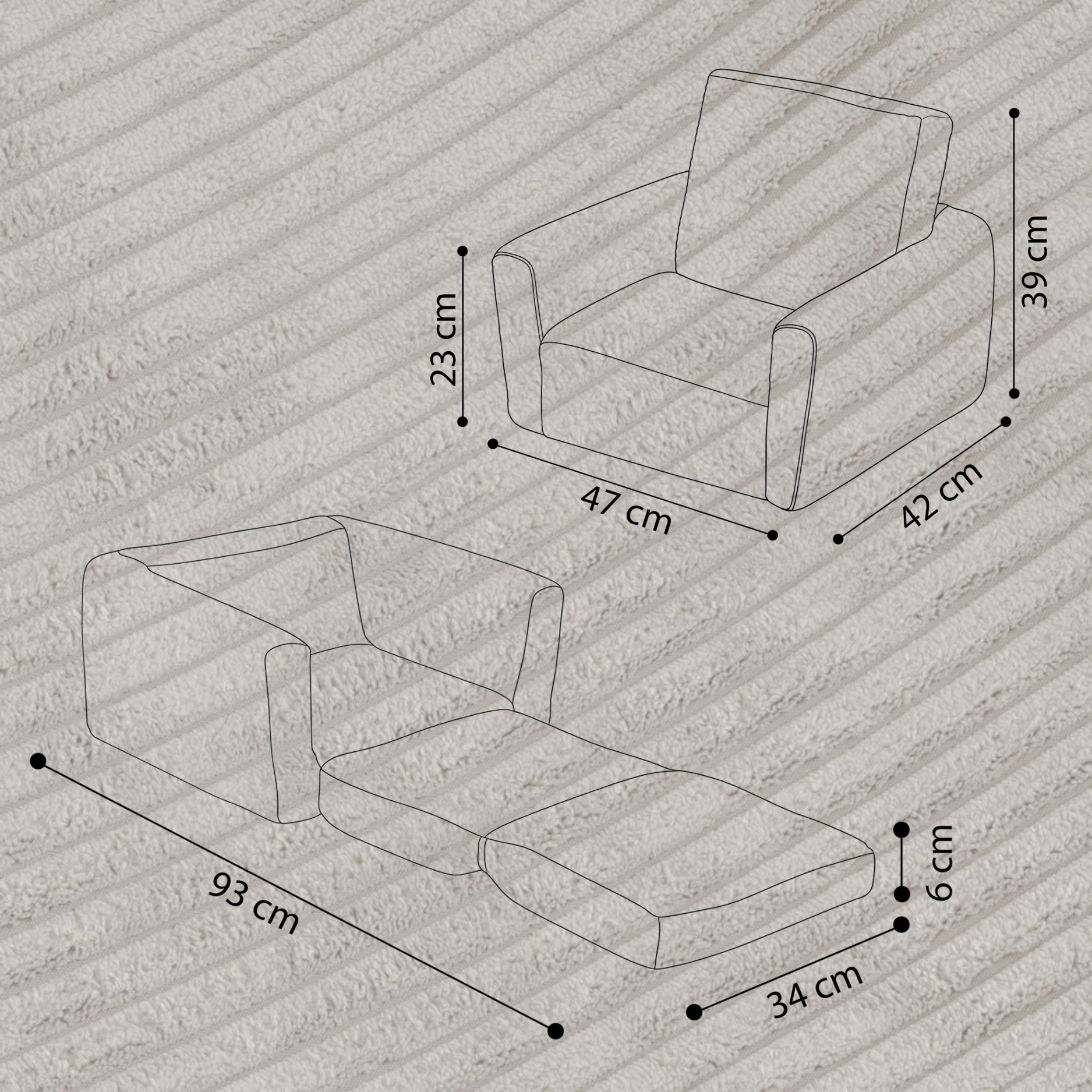 "Comfort Cubie" 2in1 Kindersessel mit Liegefunktion