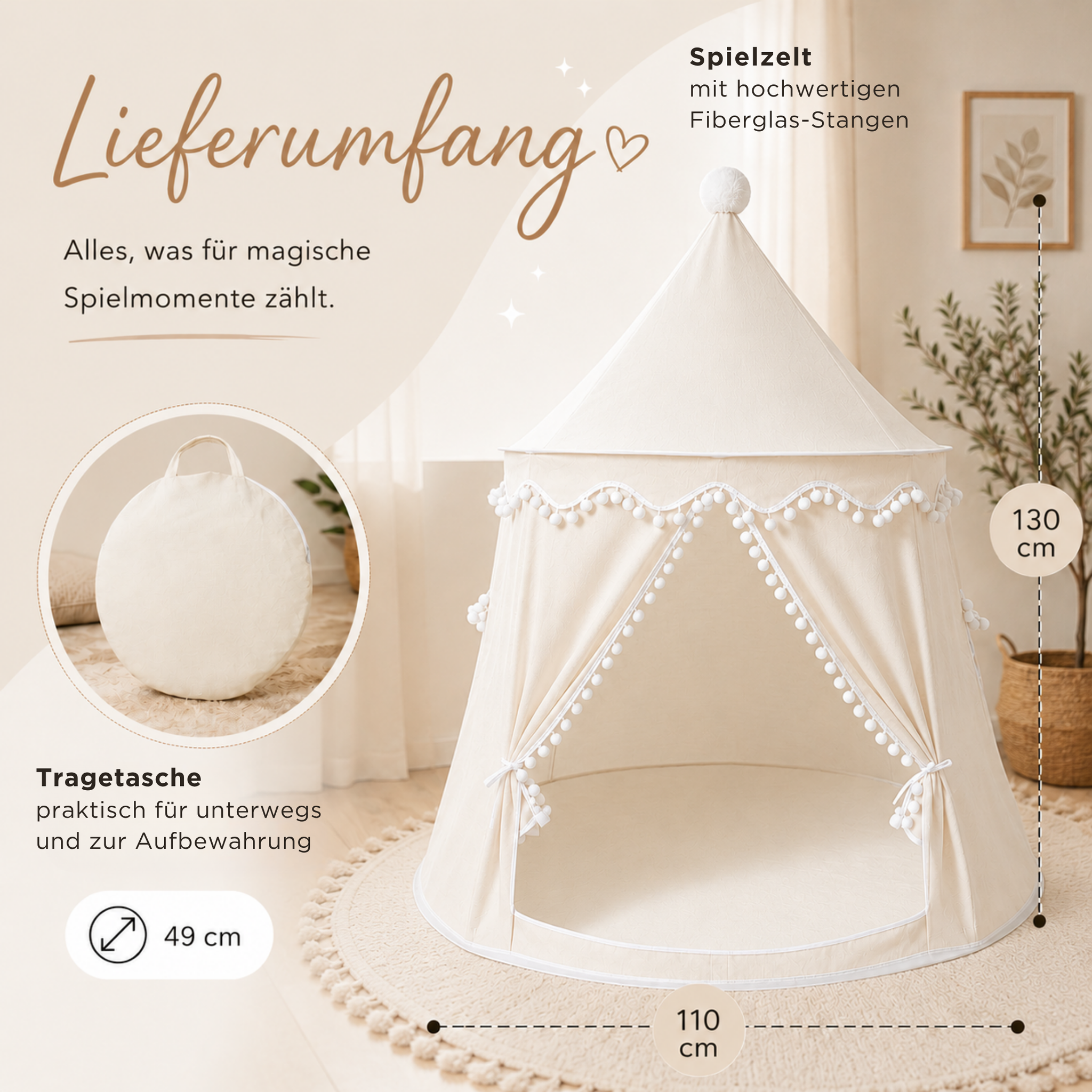 Play tent - breathable made of cotton &amp; hemp