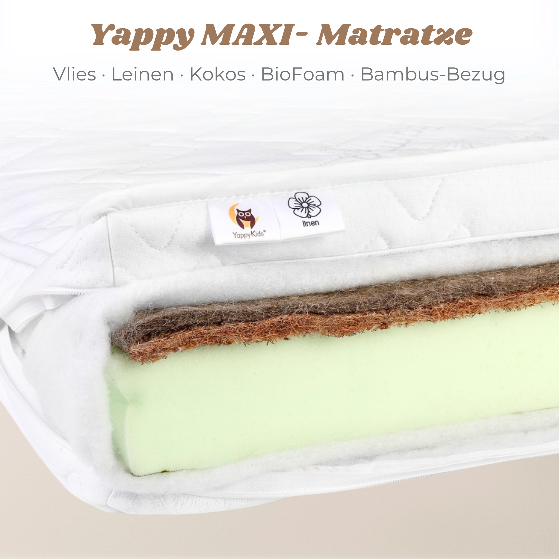 Yappy MAXI – Matratze 200×90cm, zweiseitig, mit Bambus-Bezug
