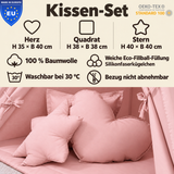 einfärbige Kuschelkissen 3er-Set – Herz, Stern & Quadrat aus 100 % Baumwolle