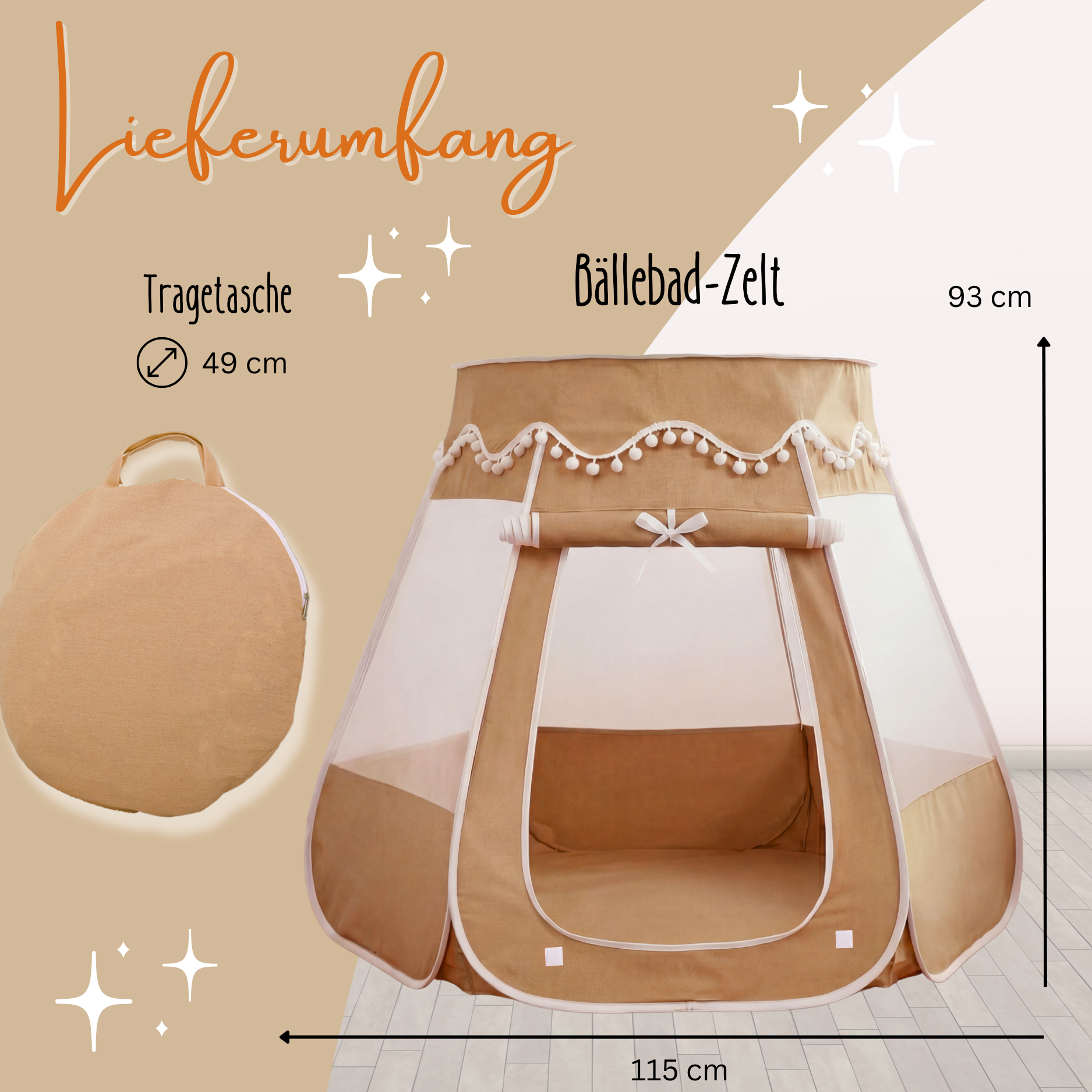 Pop-Up Bällebad-Spielzelt aus Baumwolle/Hanf