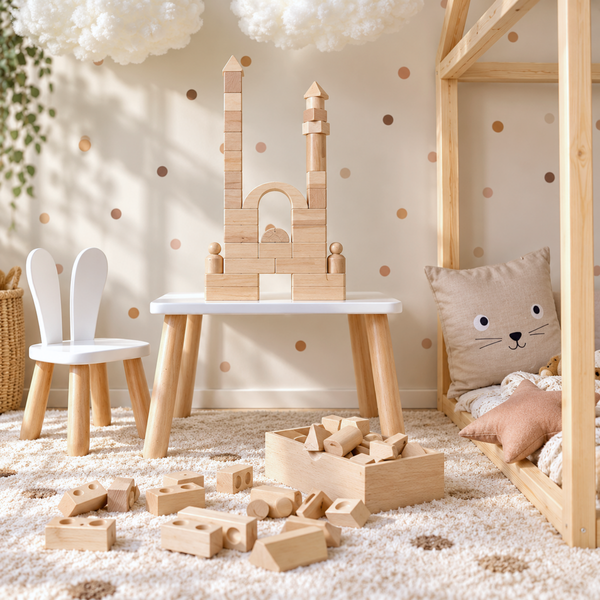 Montessori Holzbausteine aus Massivholz mit Aufbewahrungsbox