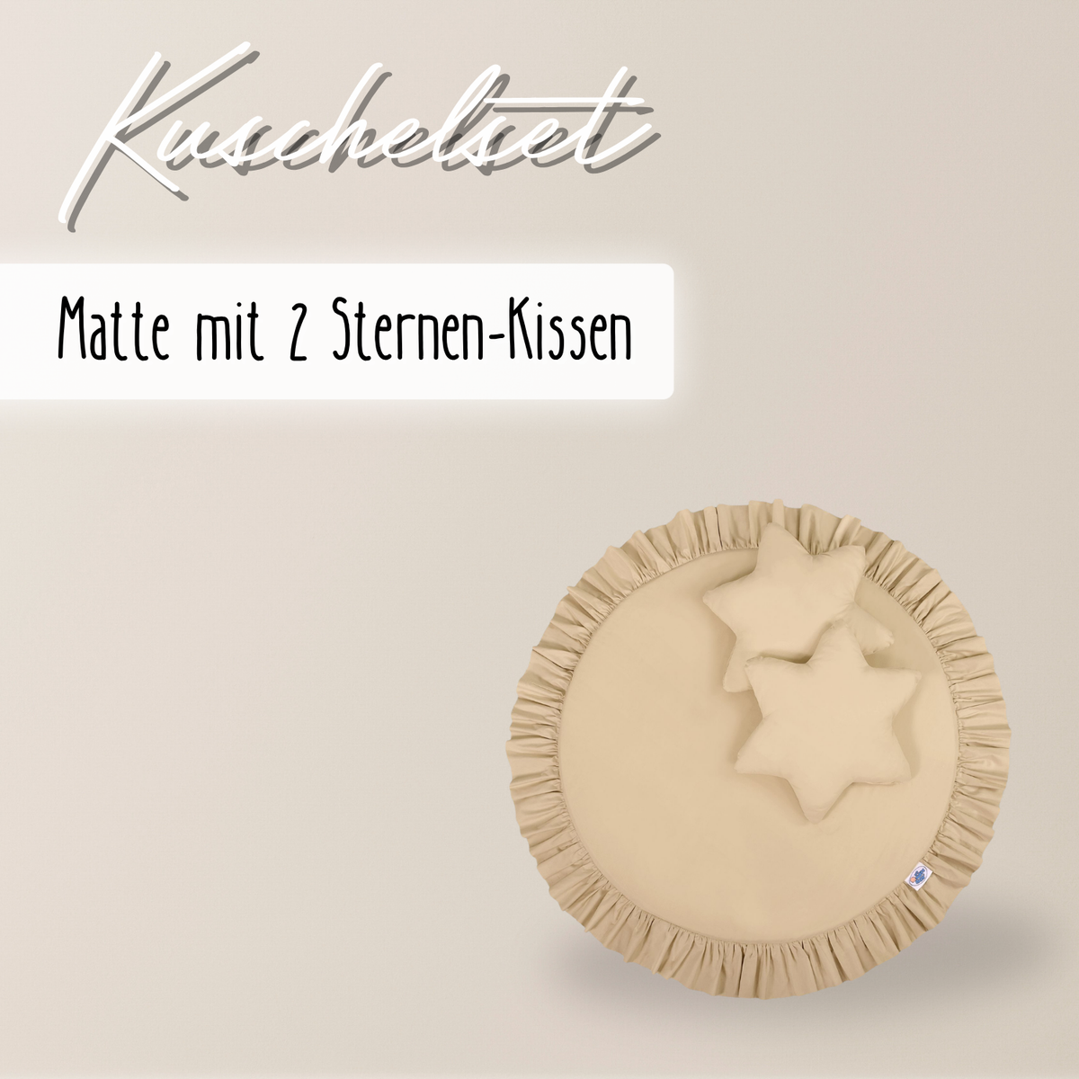 Runde Spielmatte mit Rüschen & 2 Sternenkissen – 100 % Baumwolle