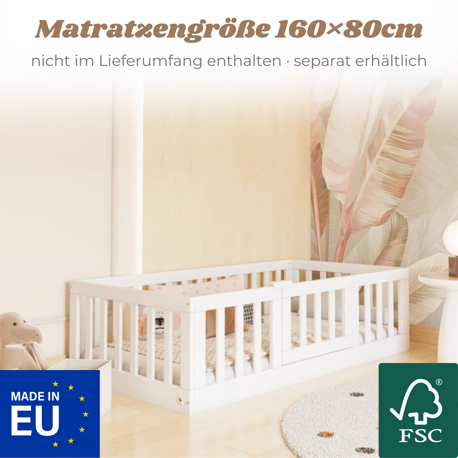 YappyCasa JUNIOR - Bodenbett 160x80cm mit Tür & Sicherheitsleiste