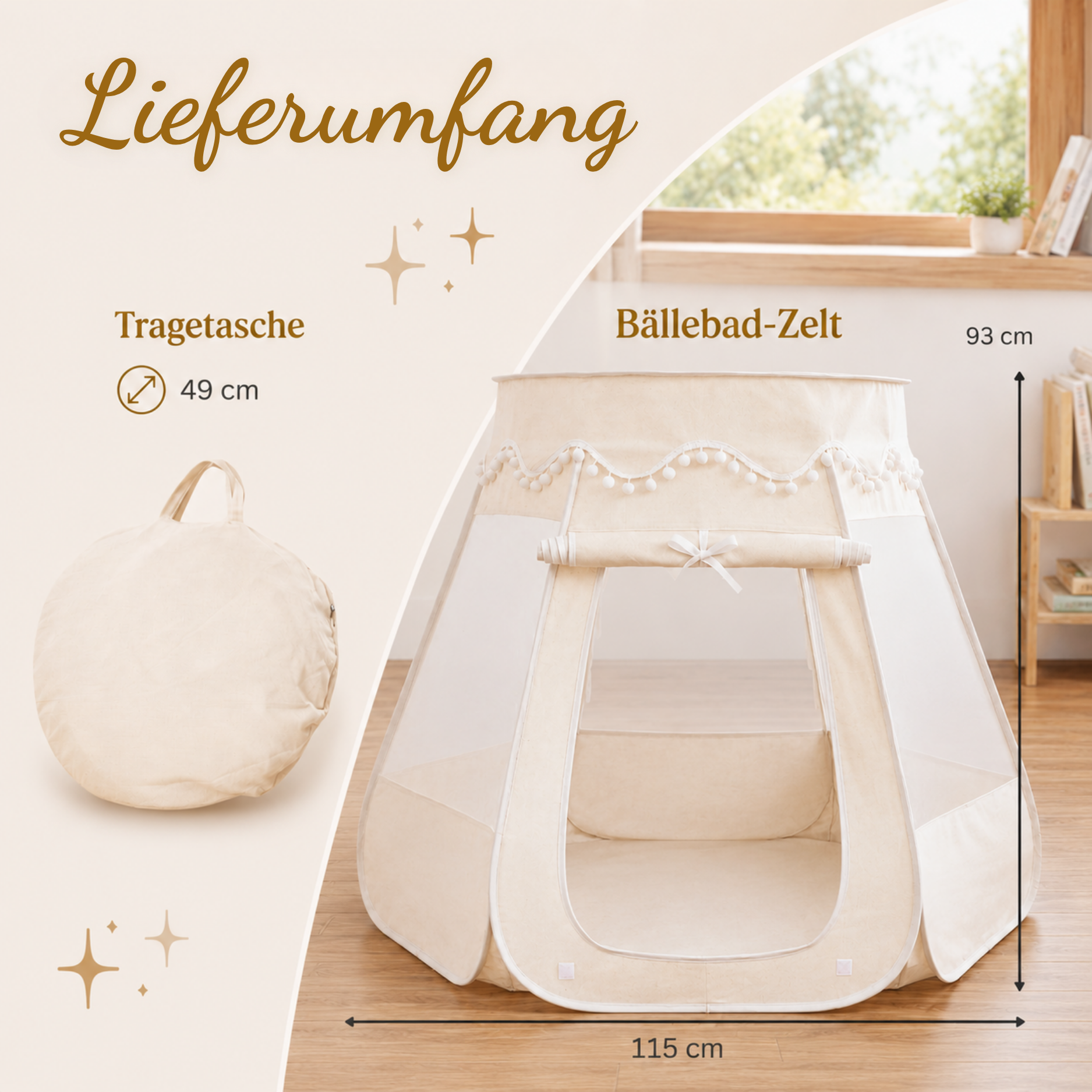 Pop-Up Bällebad-Spielzelt aus Baumwolle/Hanf