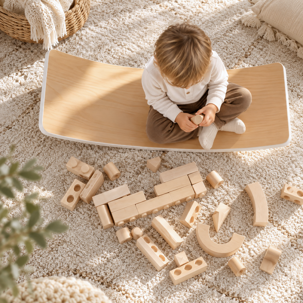 Montessori Holzbausteine aus Massivholz mit Aufbewahrungsbox