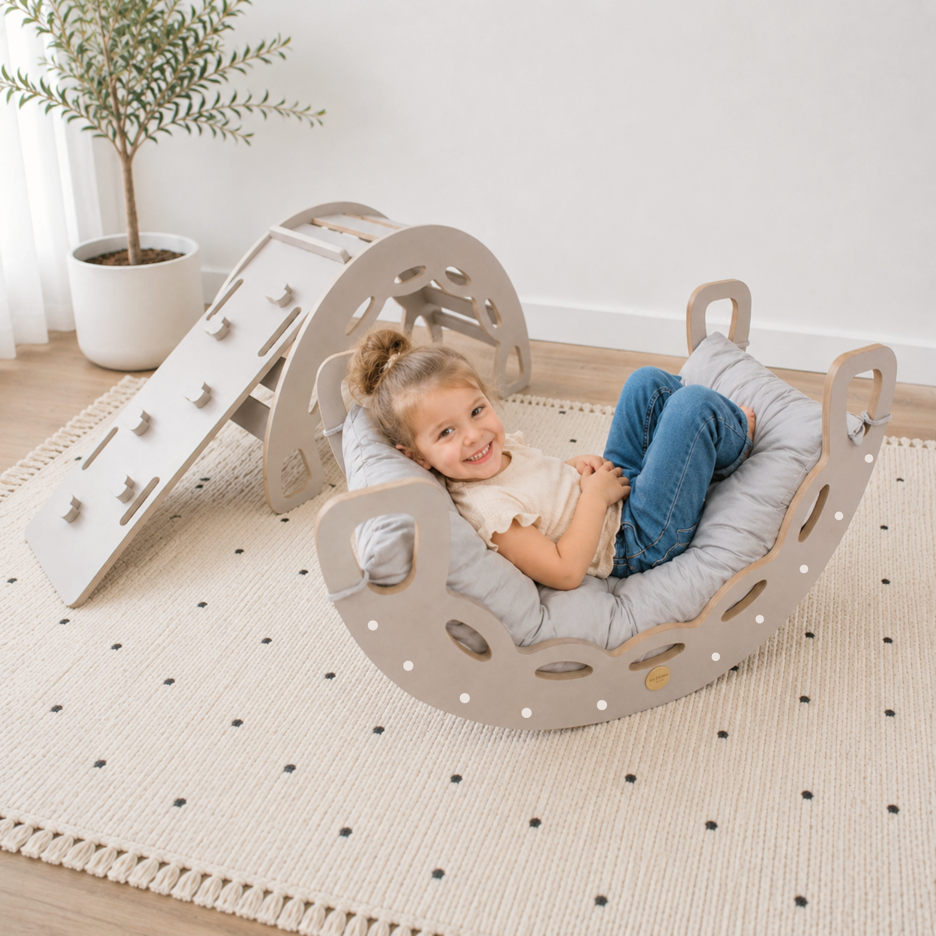 "Big Rocker" 3in1, Wippe, Kletterbogen & Rutsche 90x41x50 cm, Cashmere Wood