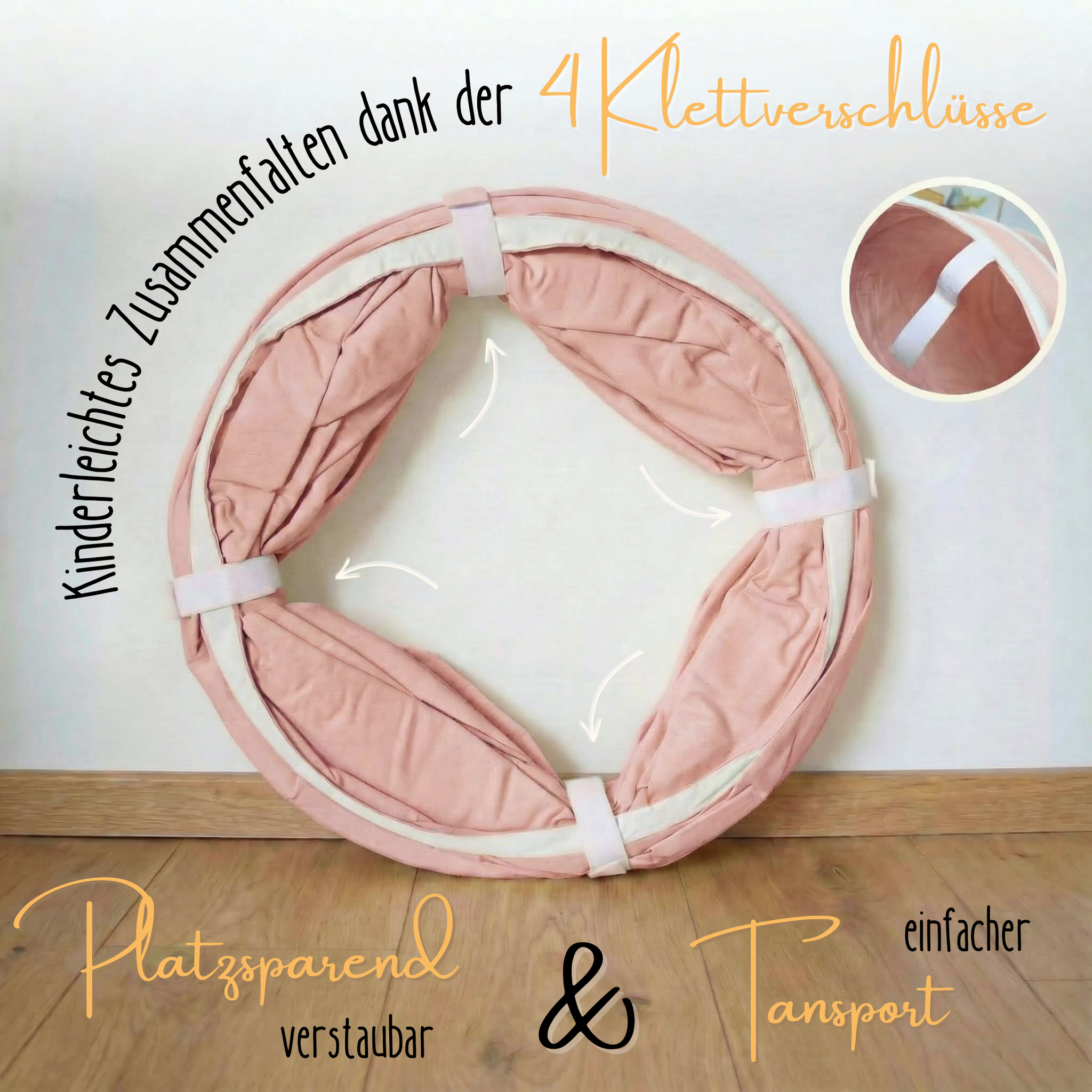 Spieltunnel aus Baumwolle/Hanf, passend zum runden Spielzelt, 180x46cm