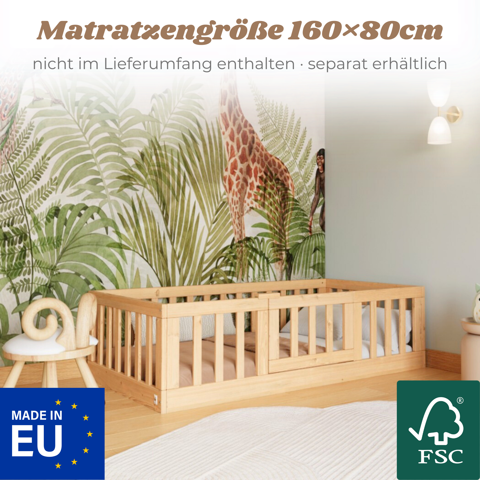 YappyCasa JUNIOR - Bodenbett 160x80cm mit Tür & Sicherheitsleiste