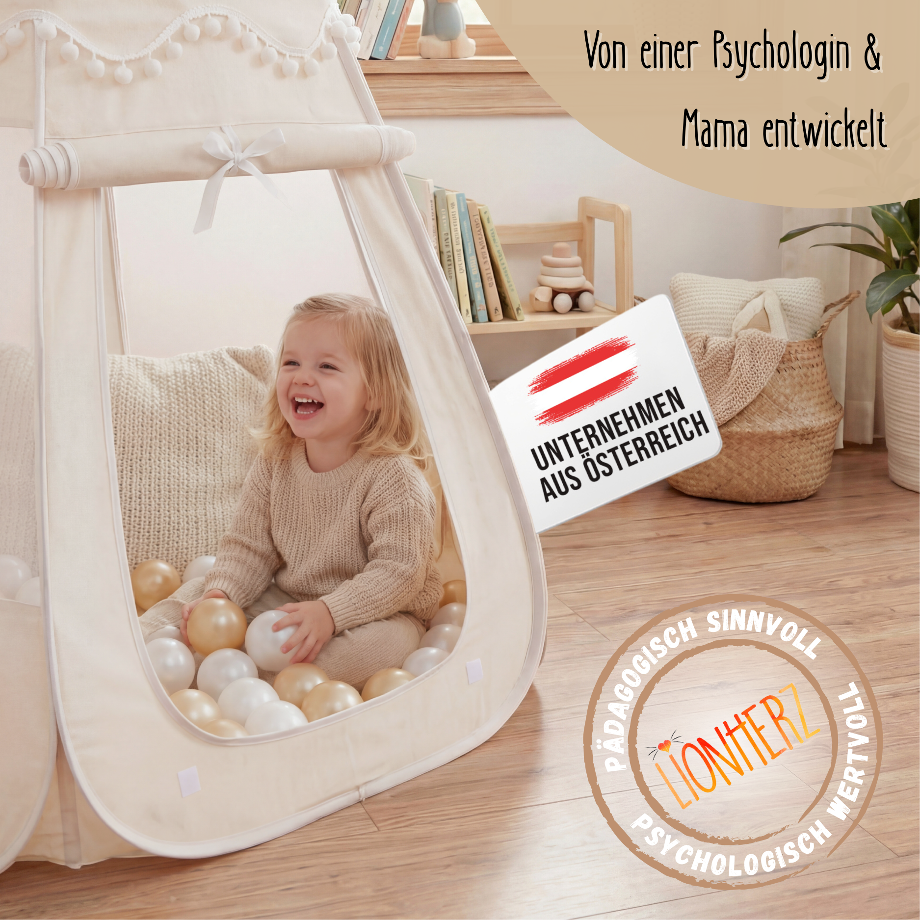 Pop-Up Bällebad-Spielzelt aus Baumwolle/Hanf