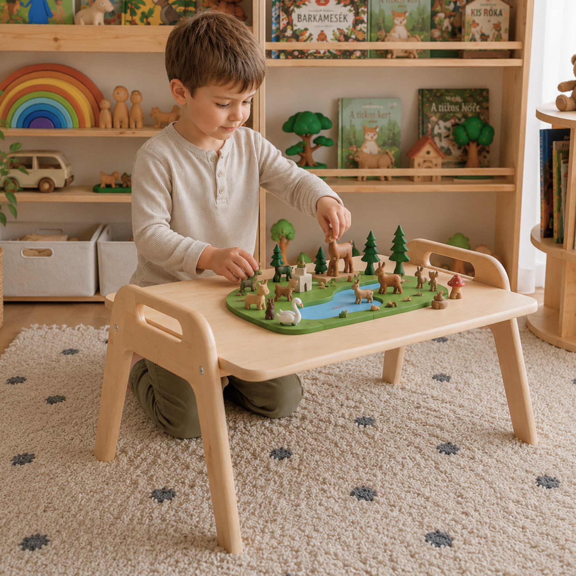 Montessori Bodentisch aus massivem Buchenholz