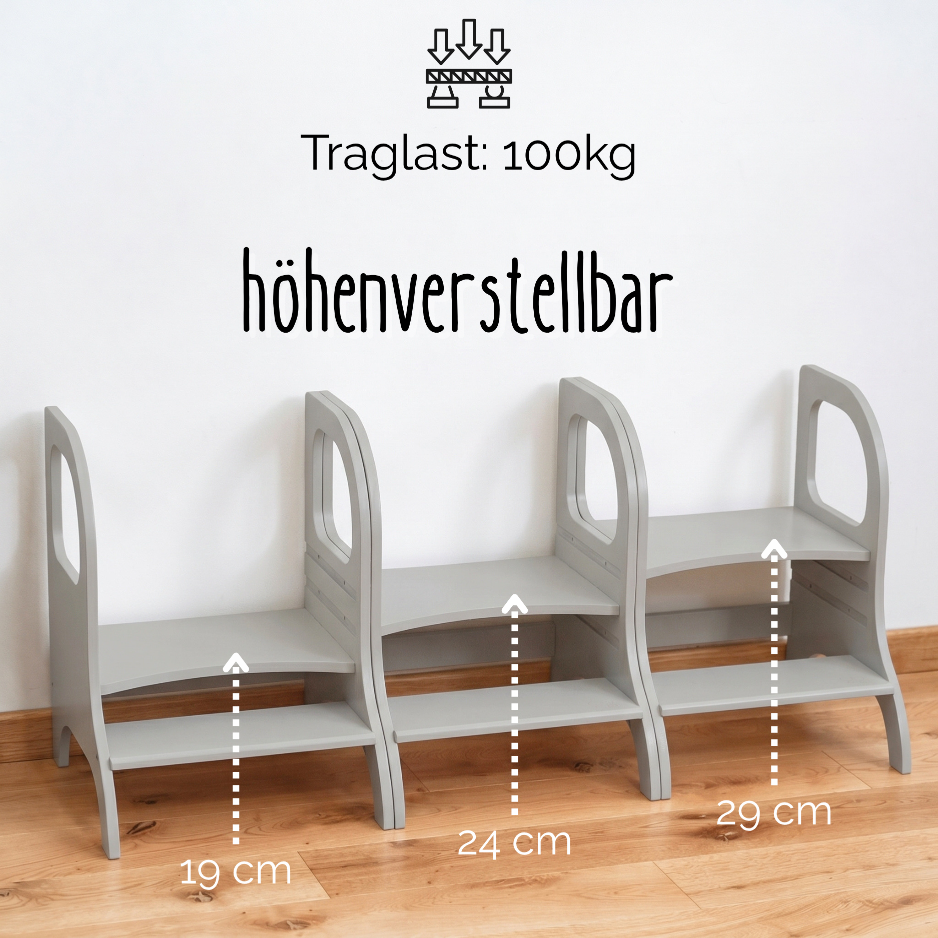 MIIMO® – Höhenverstellbarer Montessori Tritthocker aus Holz