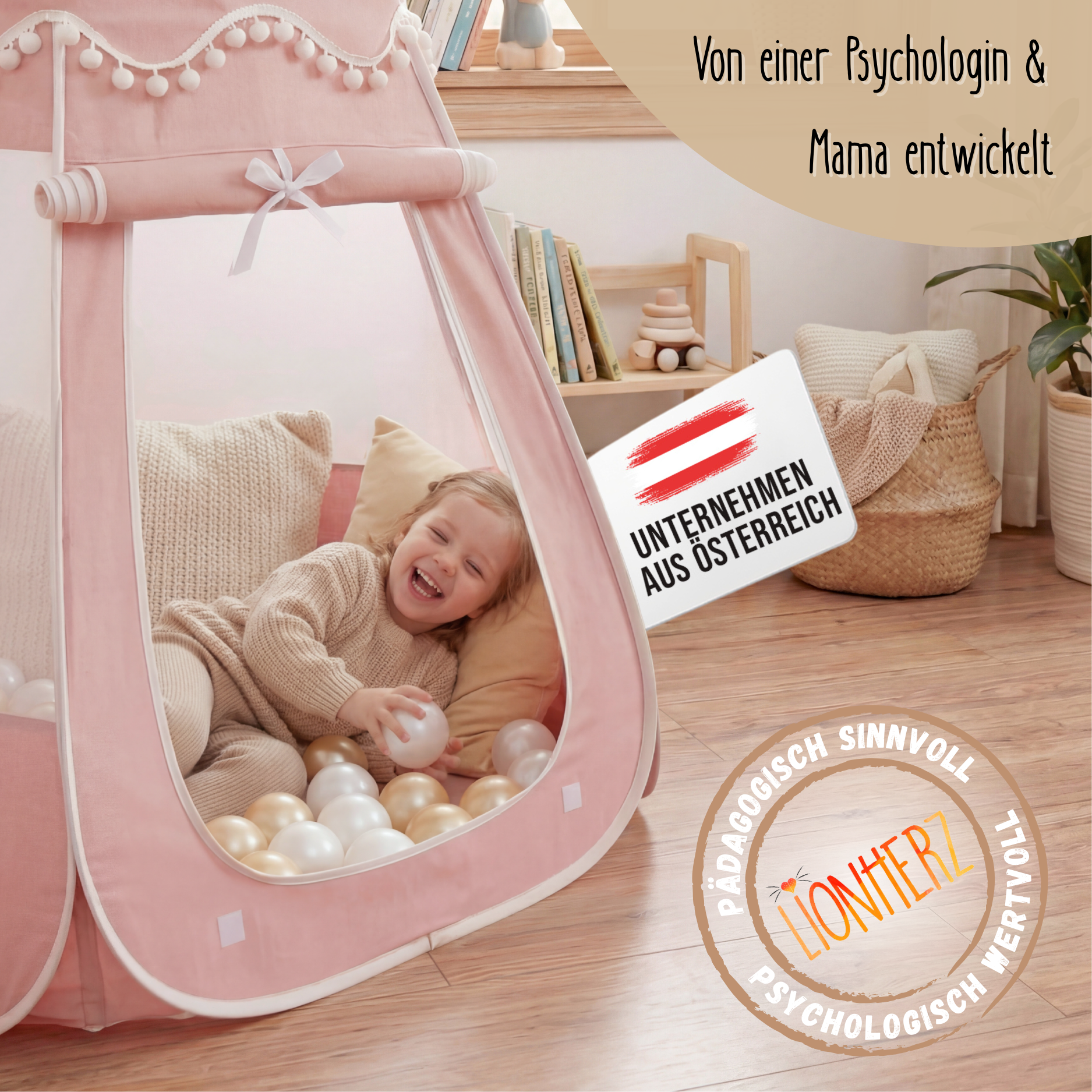 Pop-Up Bällebad-Spielzelt aus Baumwolle/Hanf