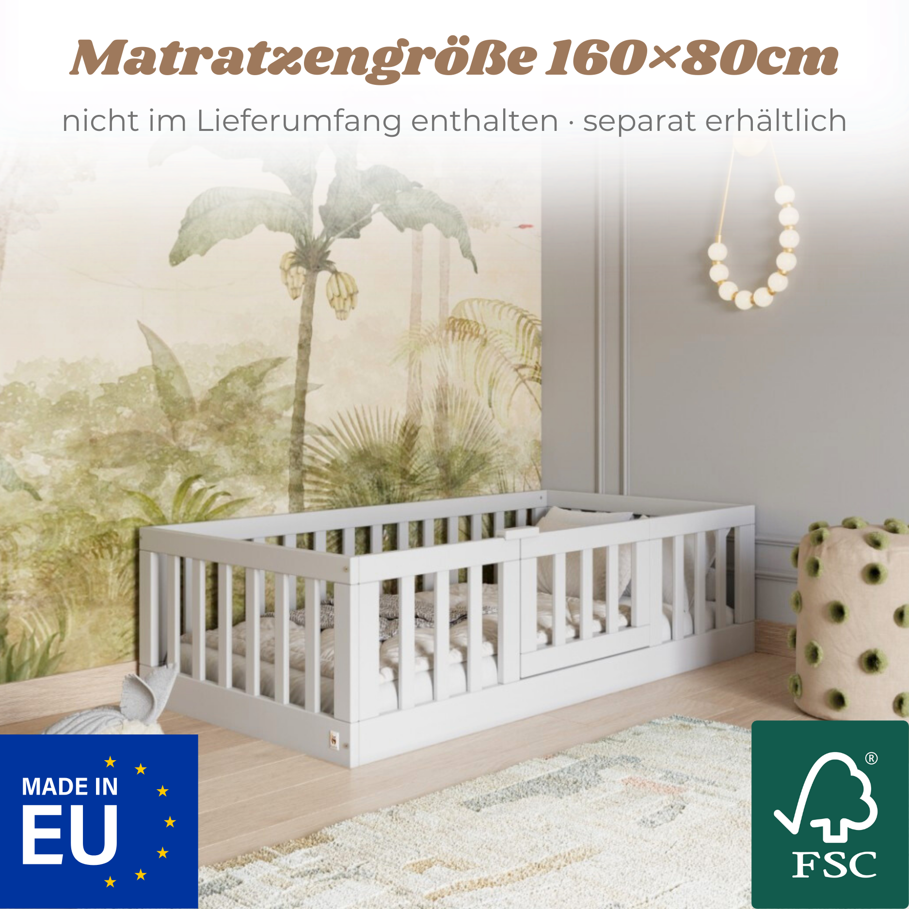 YappyCasa JUNIOR - Bodenbett 160x80cm mit Tür & Sicherheitsleiste