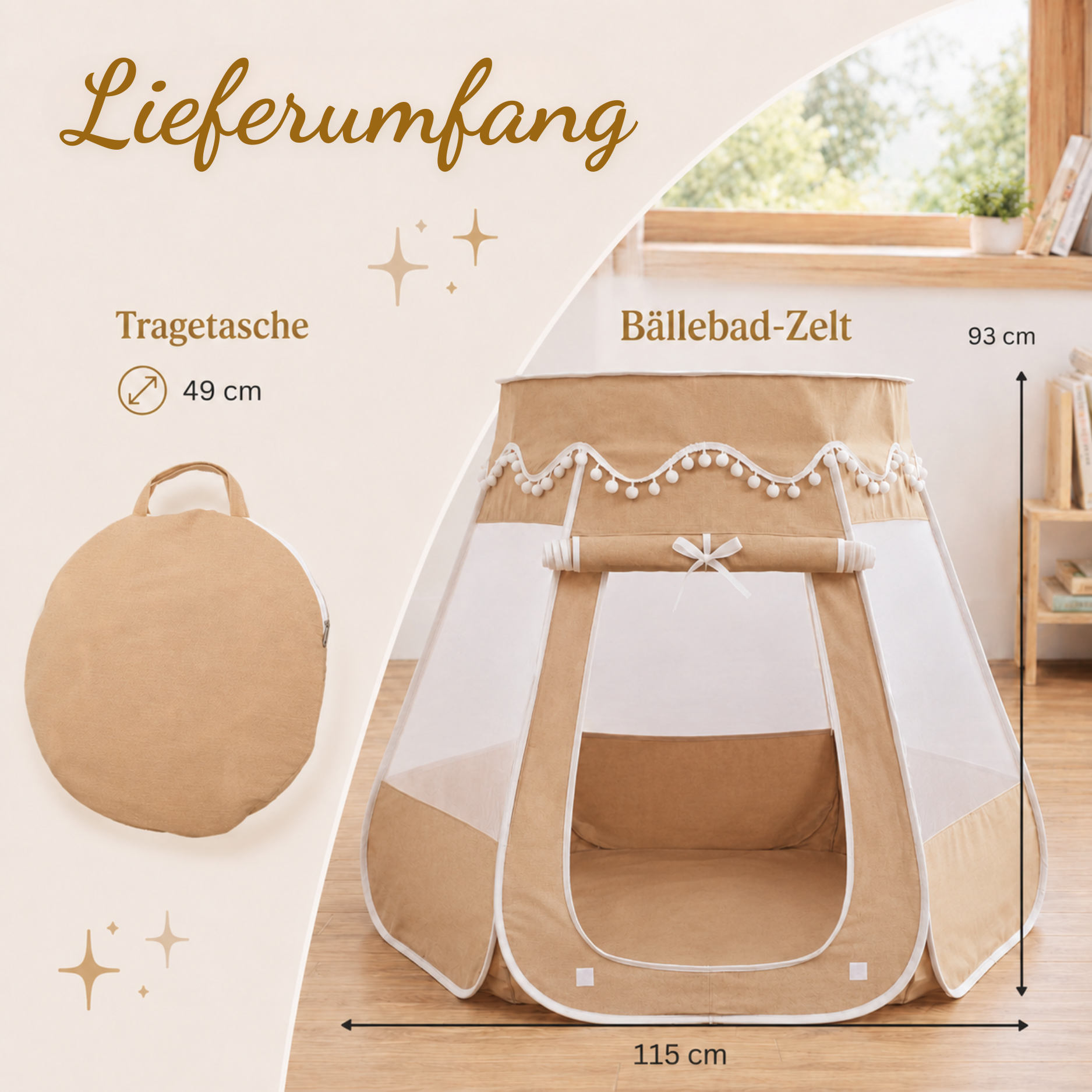 Pop-Up Bällebad-Spielzelt aus Baumwolle/Hanf