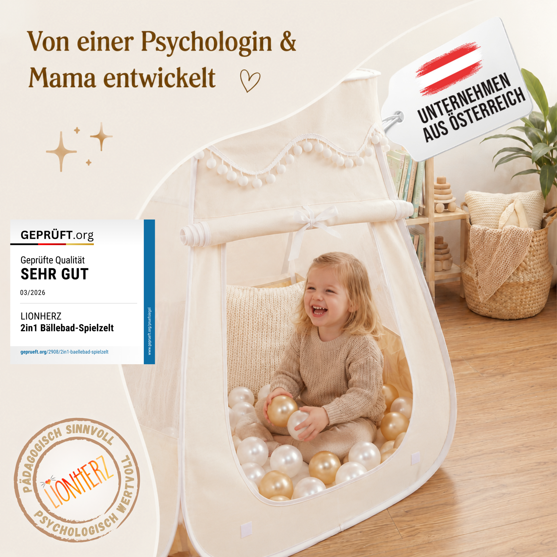 Pop-Up Bällebad-Spielzelt aus Baumwolle/Hanf