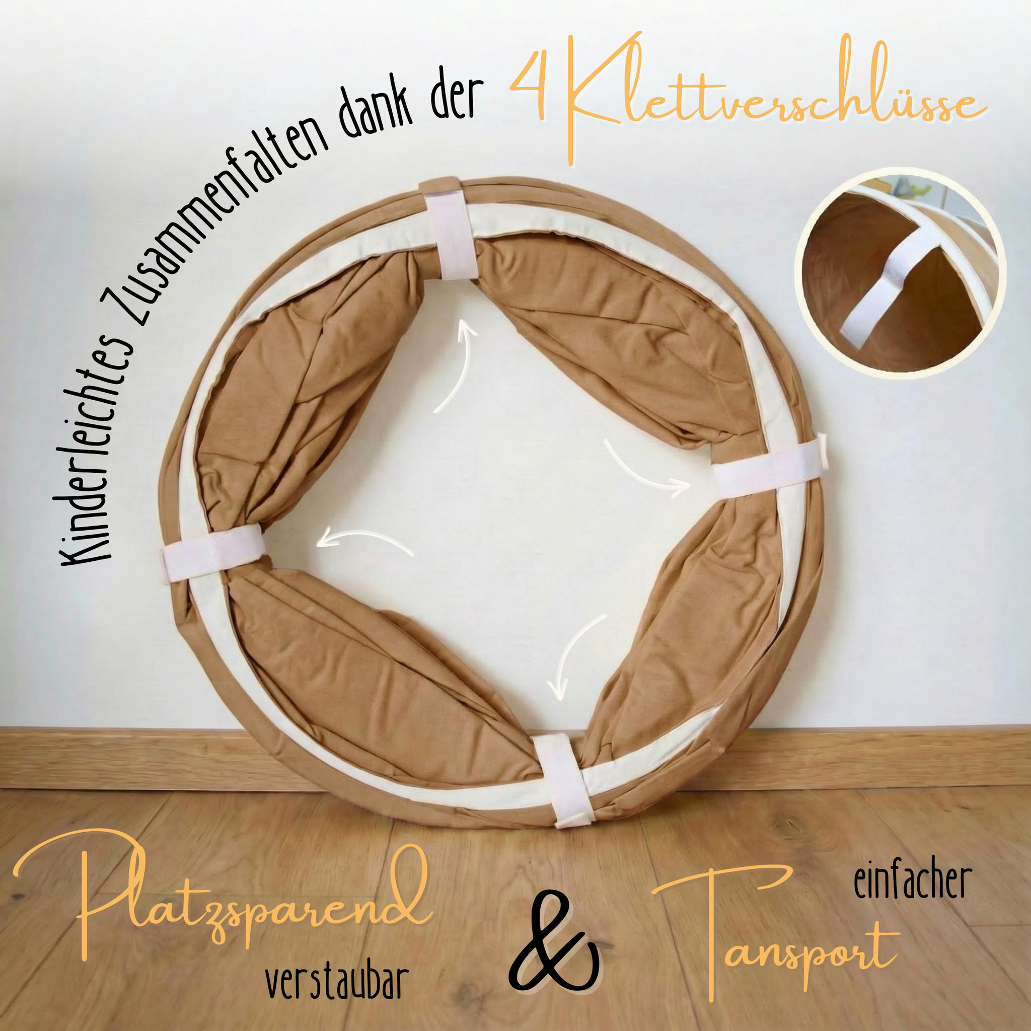 Spieltunnel aus Baumwolle/Hanf, passend zum runden Spielzelt, 180x46cm