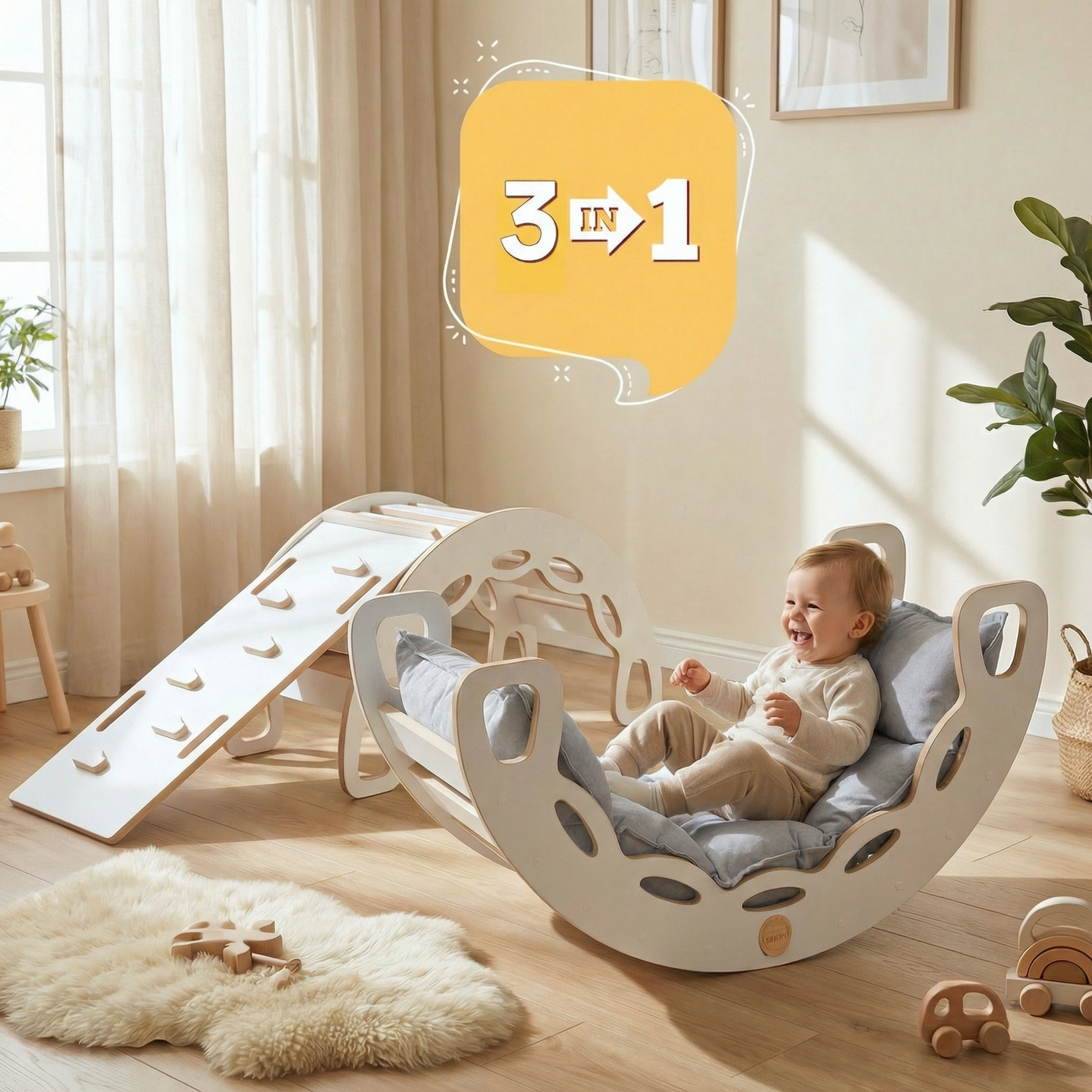 "Big Rocker" 3in1, Wippe, Kletterbogen & Rutsche 90x41x50 cm