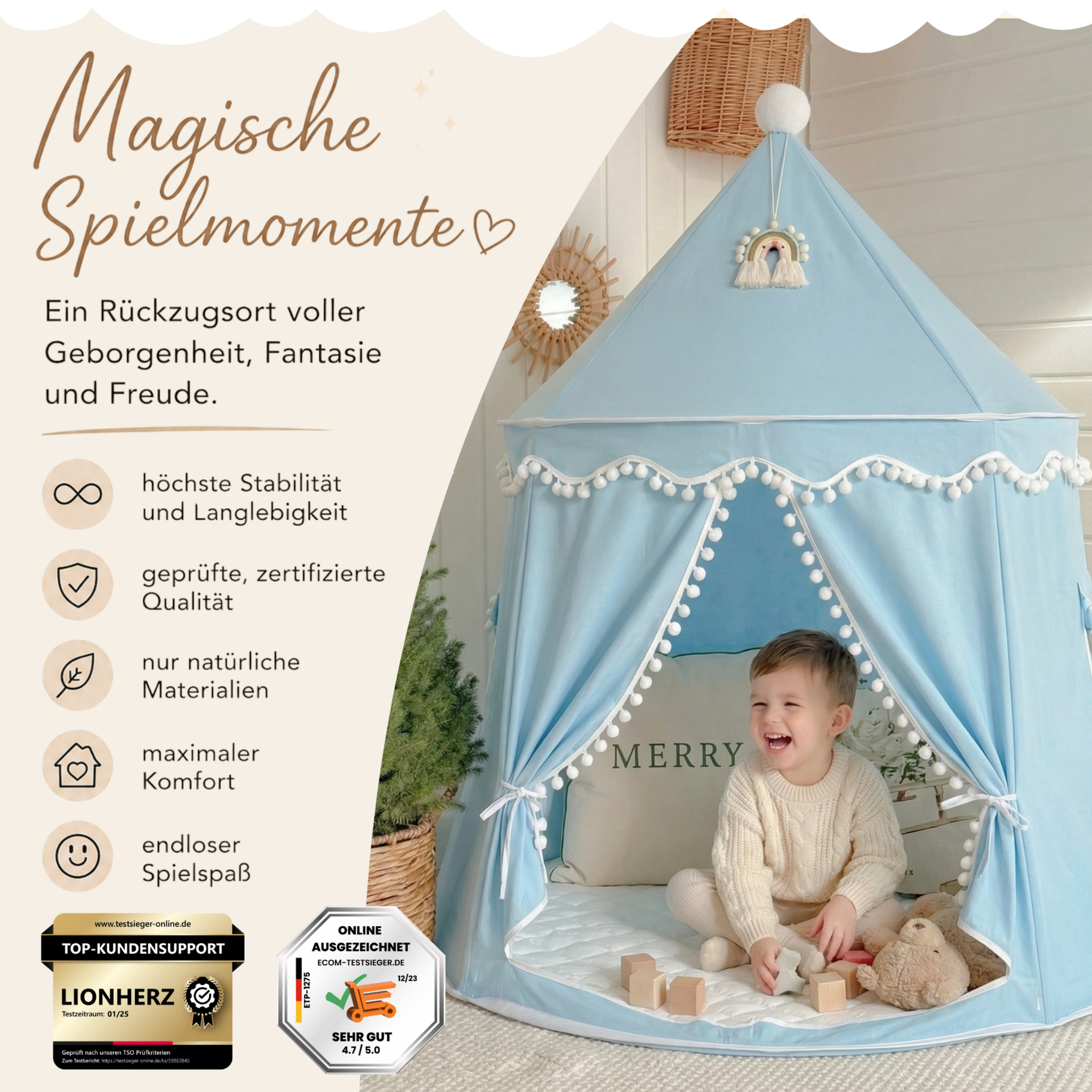 Play tent - breathable made of cotton &amp; hemp
