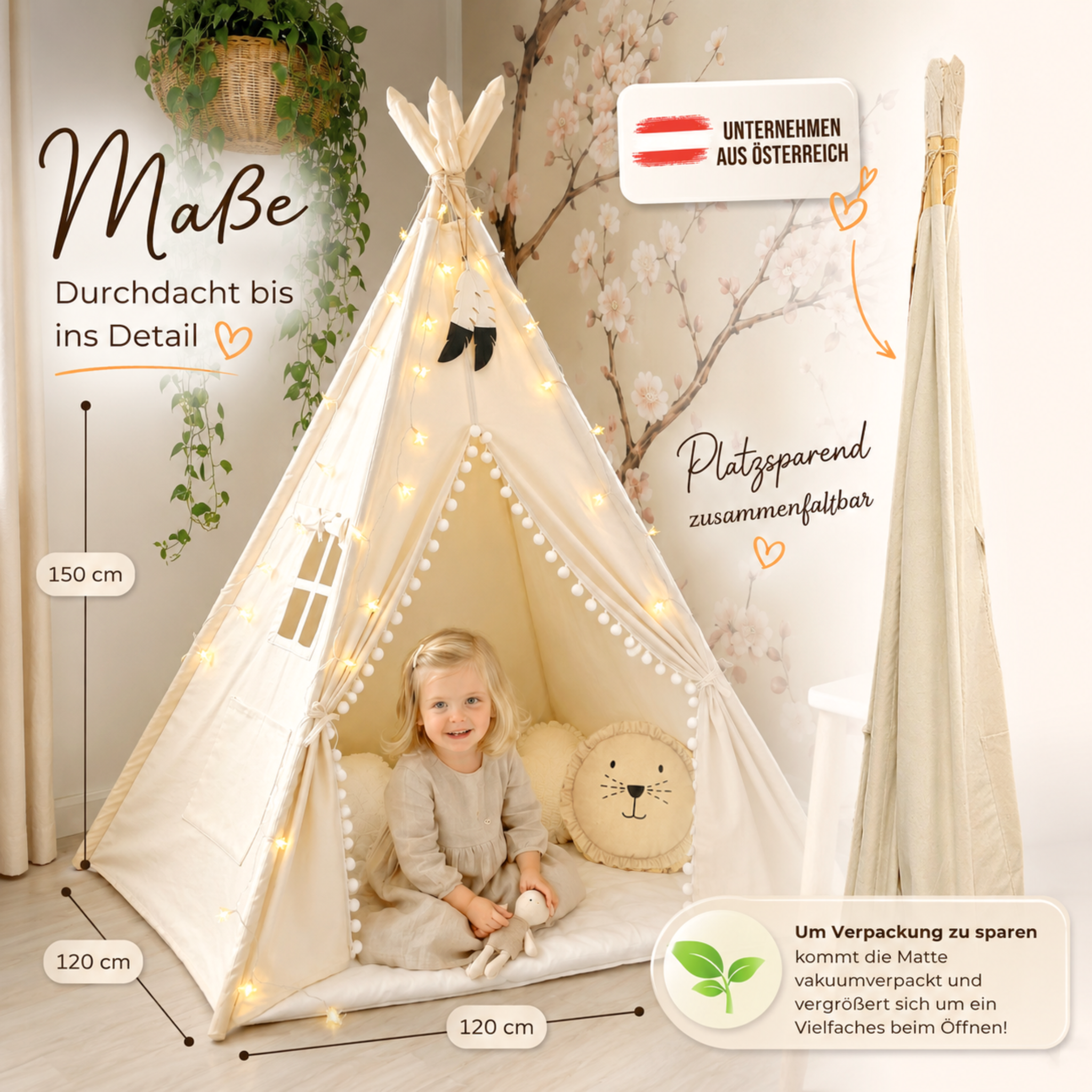 Wunderschönes Tipi in Creme/Weiß – Ein großes Spielzelt für Kinder – Lionherz