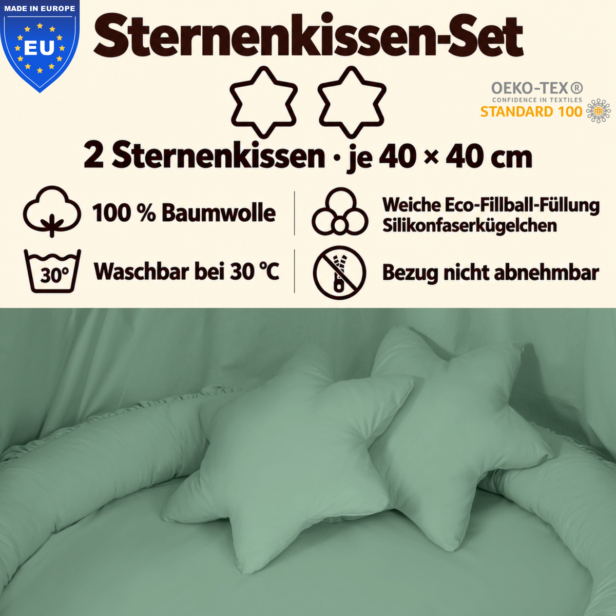 2er-Set Sternenkissen 40cm – 100% Baumwolle