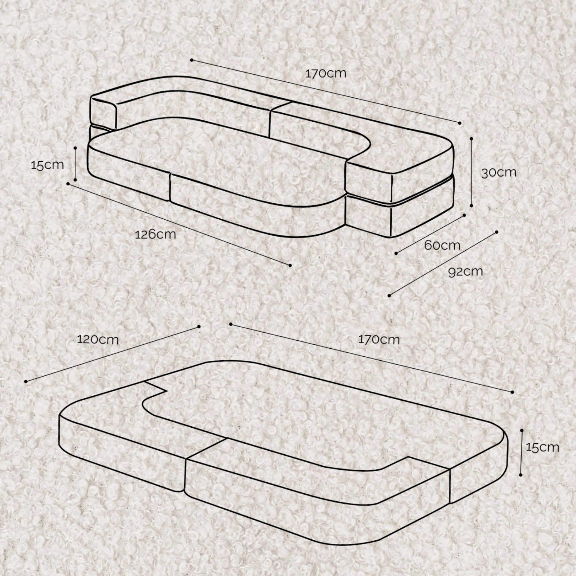 "Woolly Dream" Sofabett für Kinder 170×120 cm
