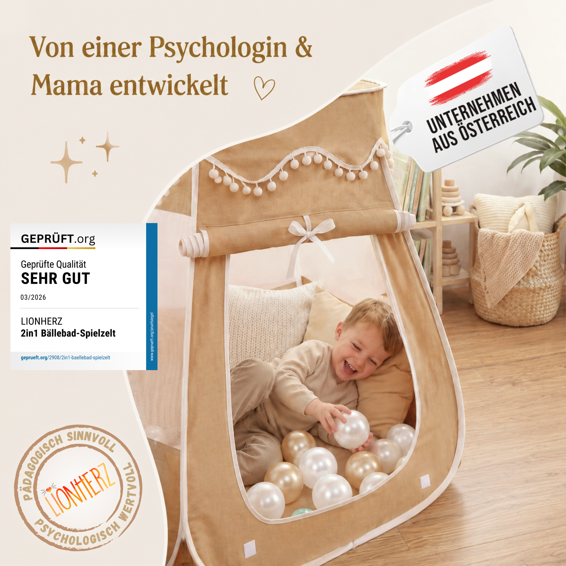 Pop-Up Bällebad-Spielzelt aus Baumwolle/Hanf
