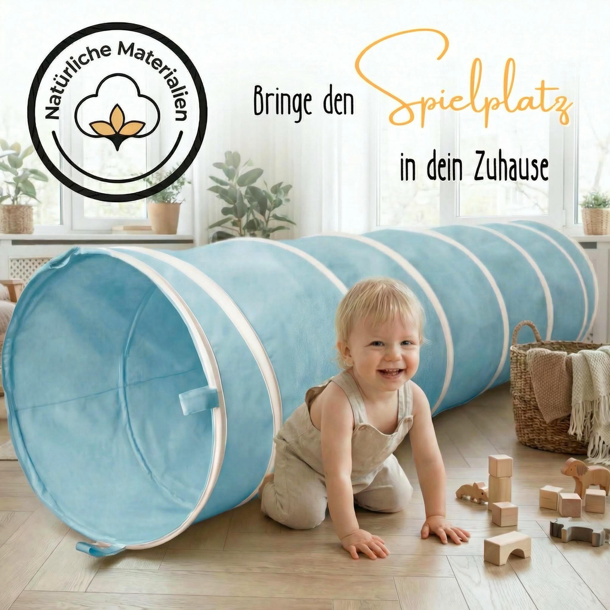 Spieltunnel aus Baumwolle/Hanf, passend zum runden Spielzelt, 180x46cm
