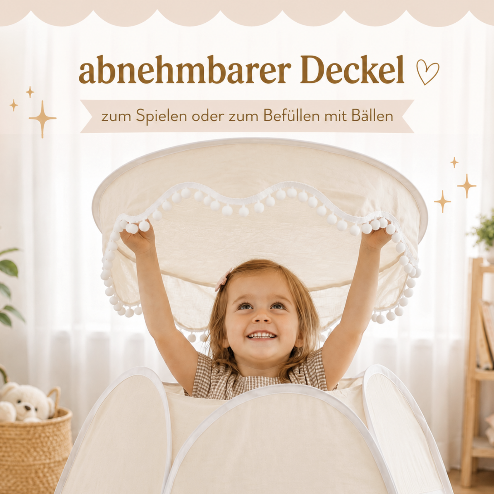 Pop-Up Bällebad-Spielzelt aus Baumwolle/Hanf