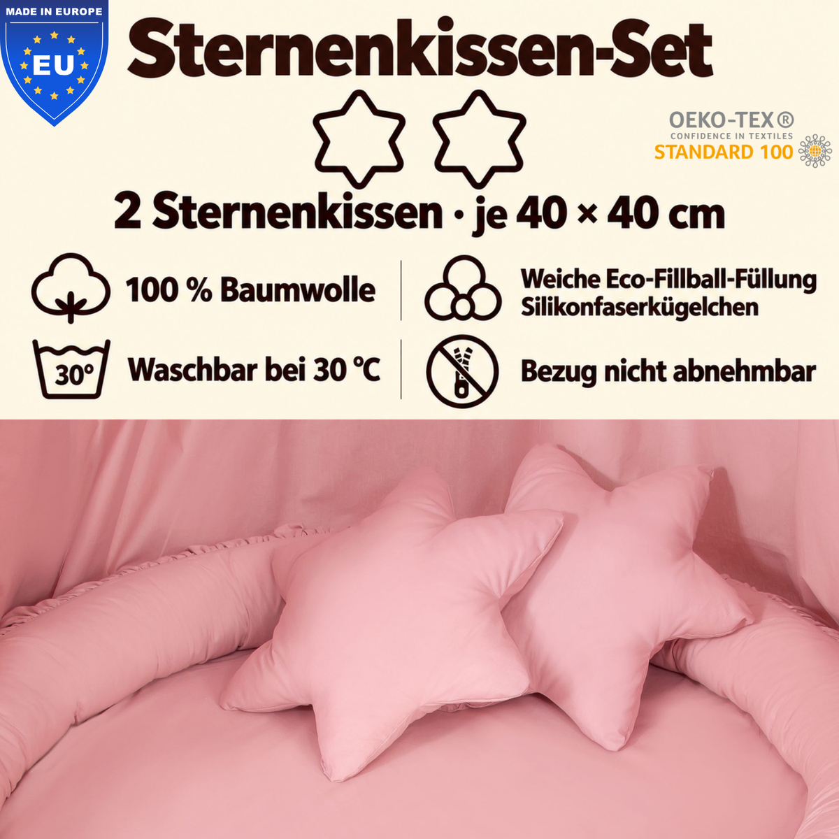 2er-Set Sternenkissen 40cm – 100% Baumwolle