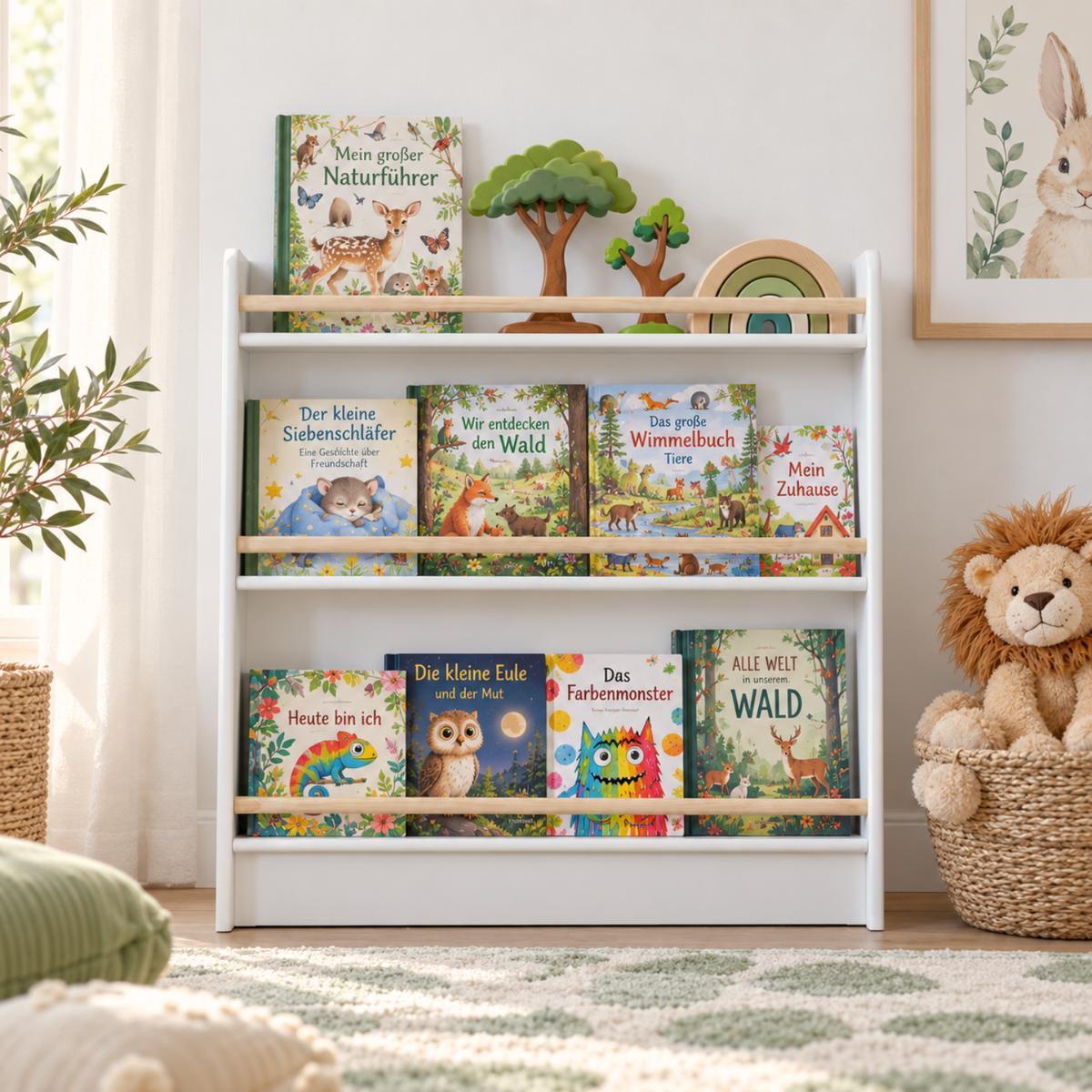 Kleines Montessori Bücherregal – aus massivem Kiefernholz 80×92×12 cm
