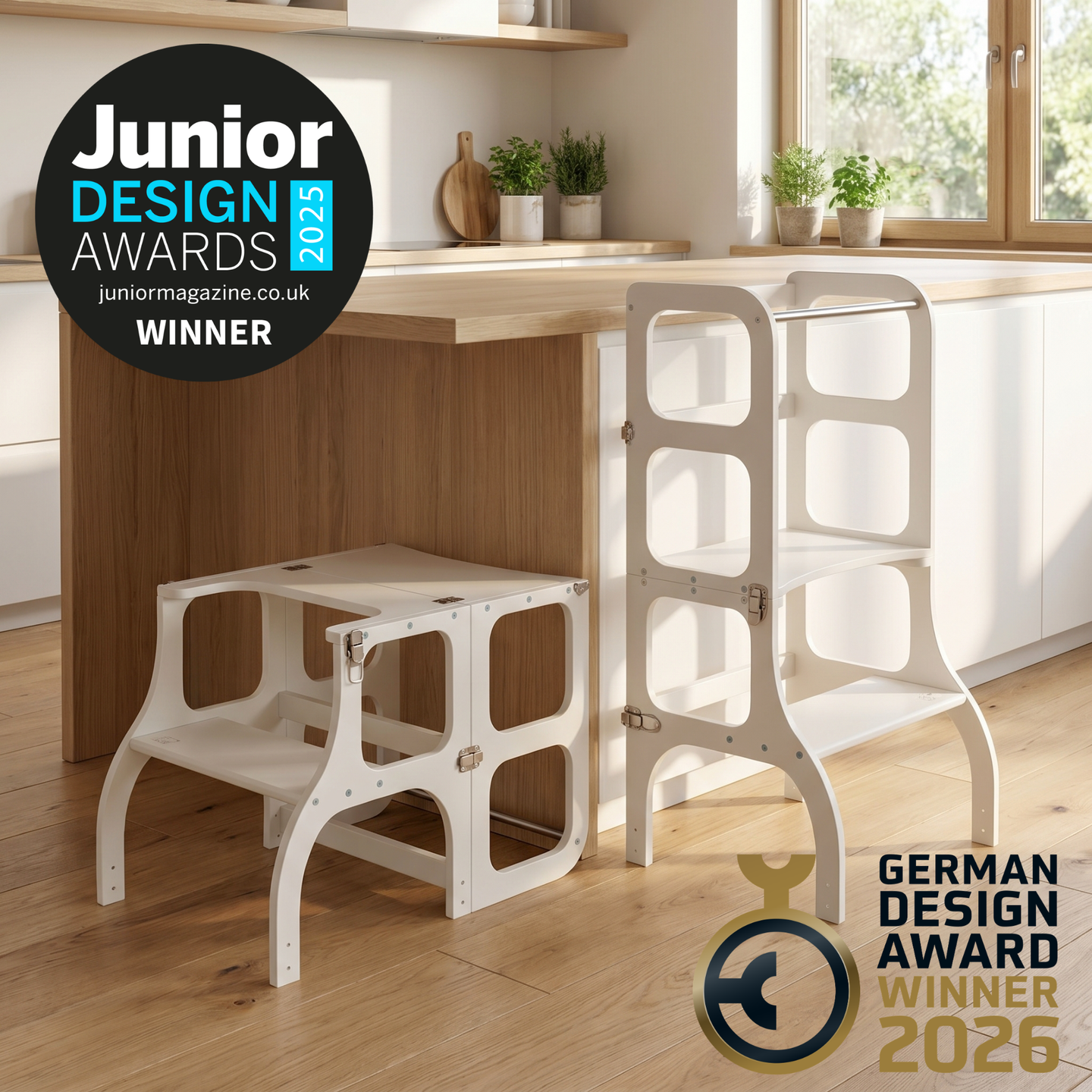STEP’n’SIT® – Montessori Lernturm & Tisch 2-in-1 aus Holz