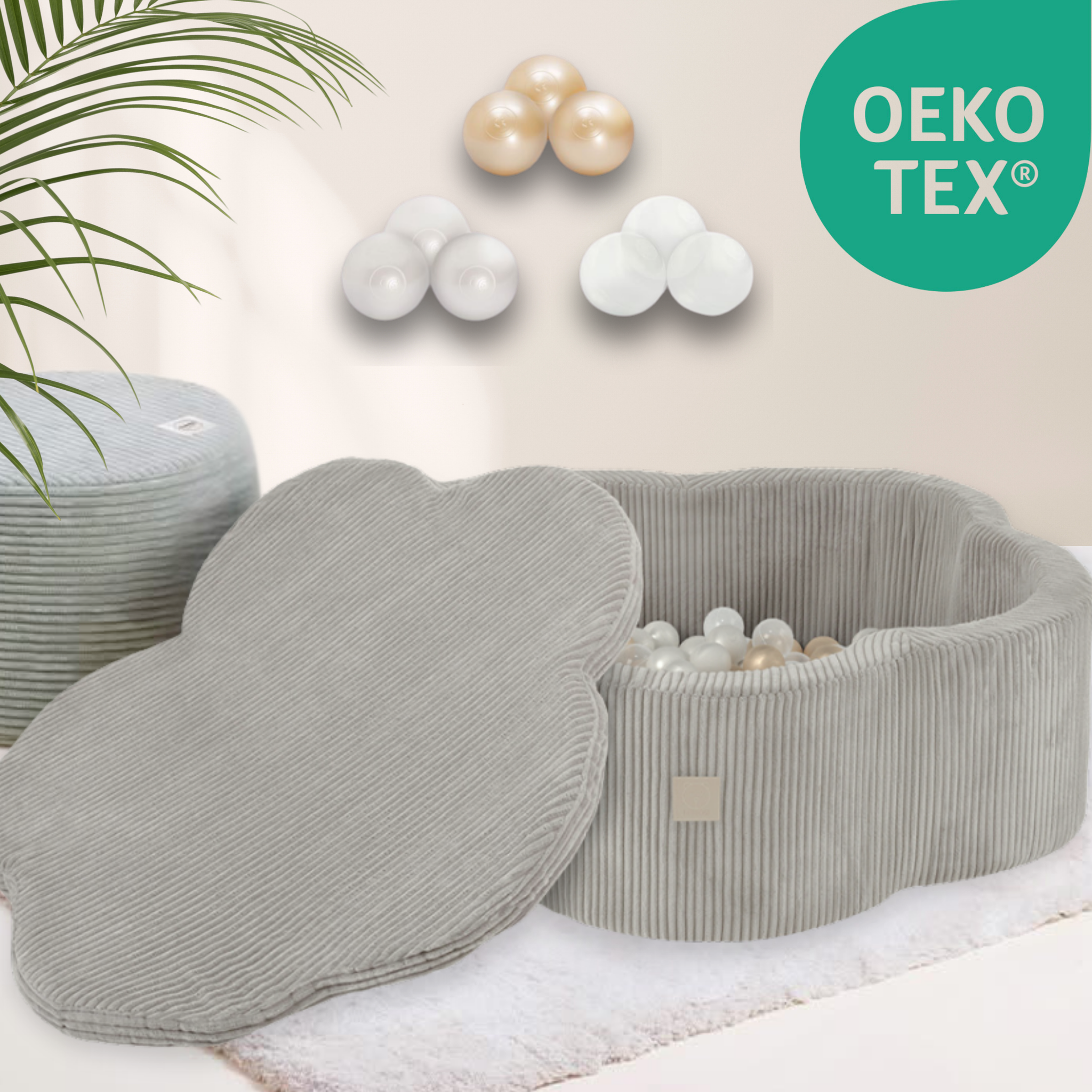 "Bloomy Pool Set" Bällebad 95x30cm, mit 200 Bällen & Matte/Deckel