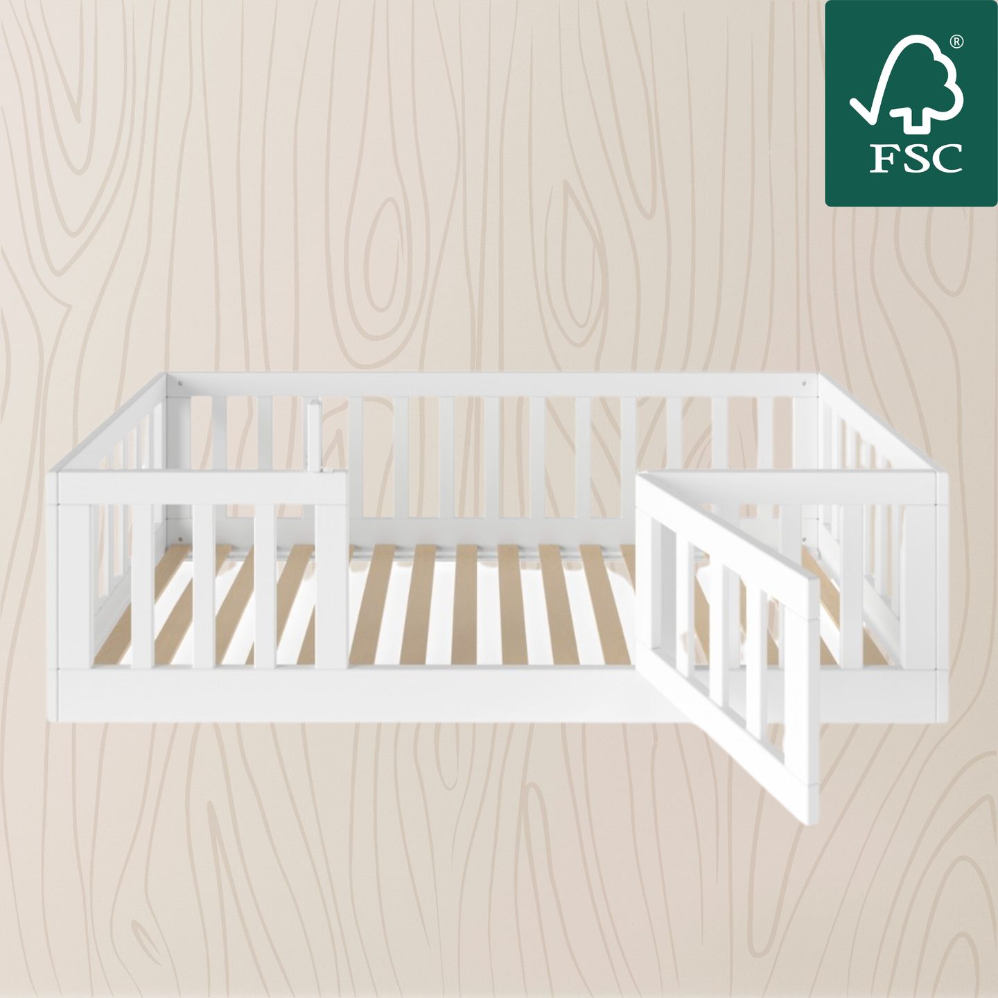 YappyCasa JUNIOR - Bodenbett 160x80cm mit Tür & Sicherheitsleiste