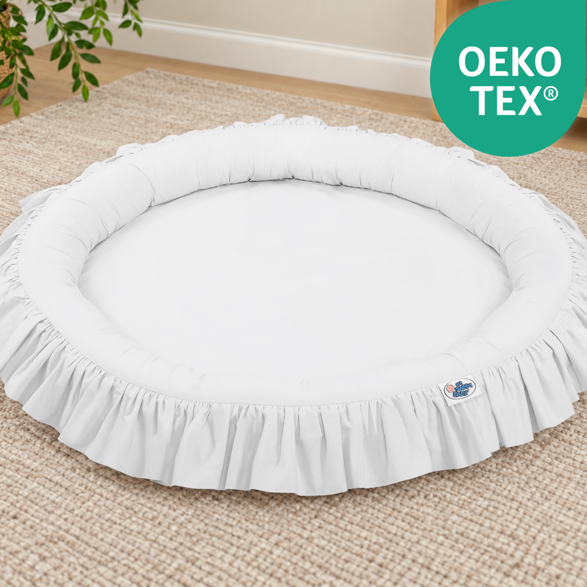 runde Nestmatte mit Rüschen 90cm – 100% Baumwolle