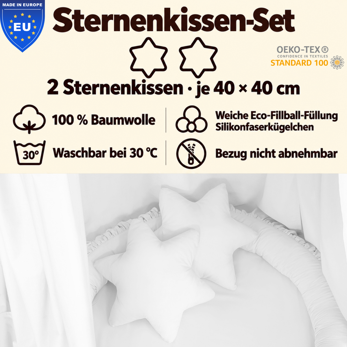 2er-Set Sternenkissen 40cm – 100% Baumwolle
