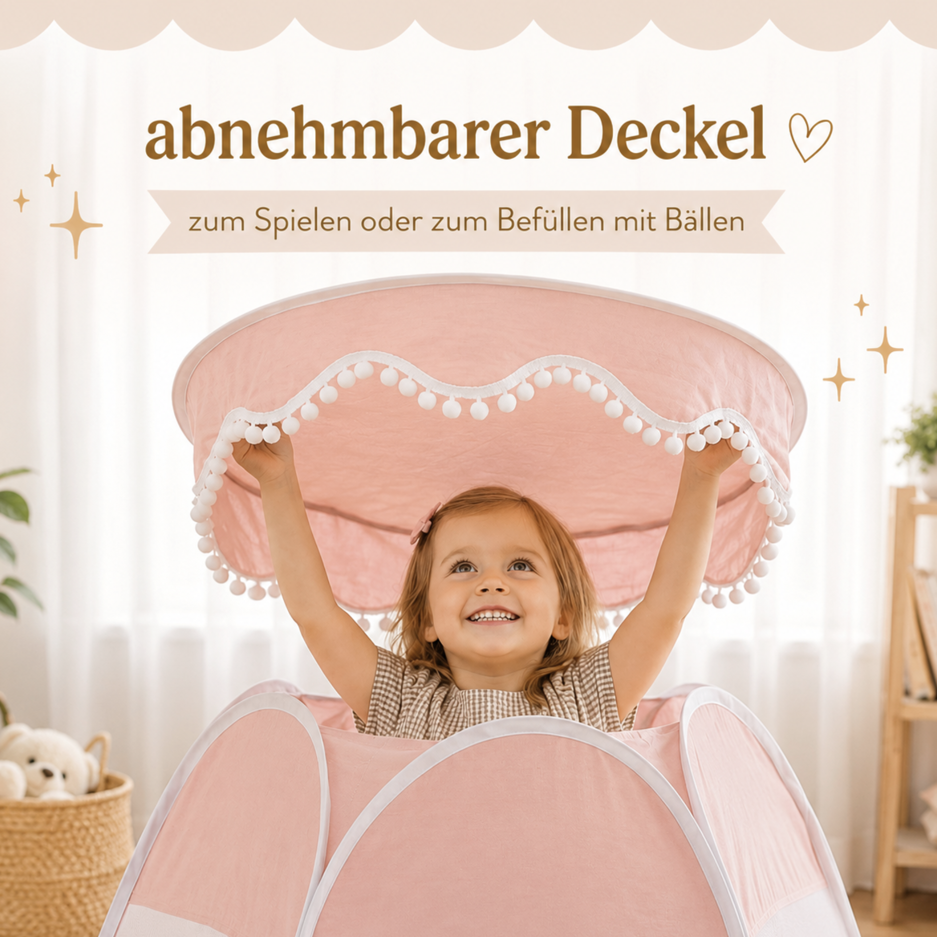Pop-Up Bällebad-Spielzelt aus Baumwolle/Hanf