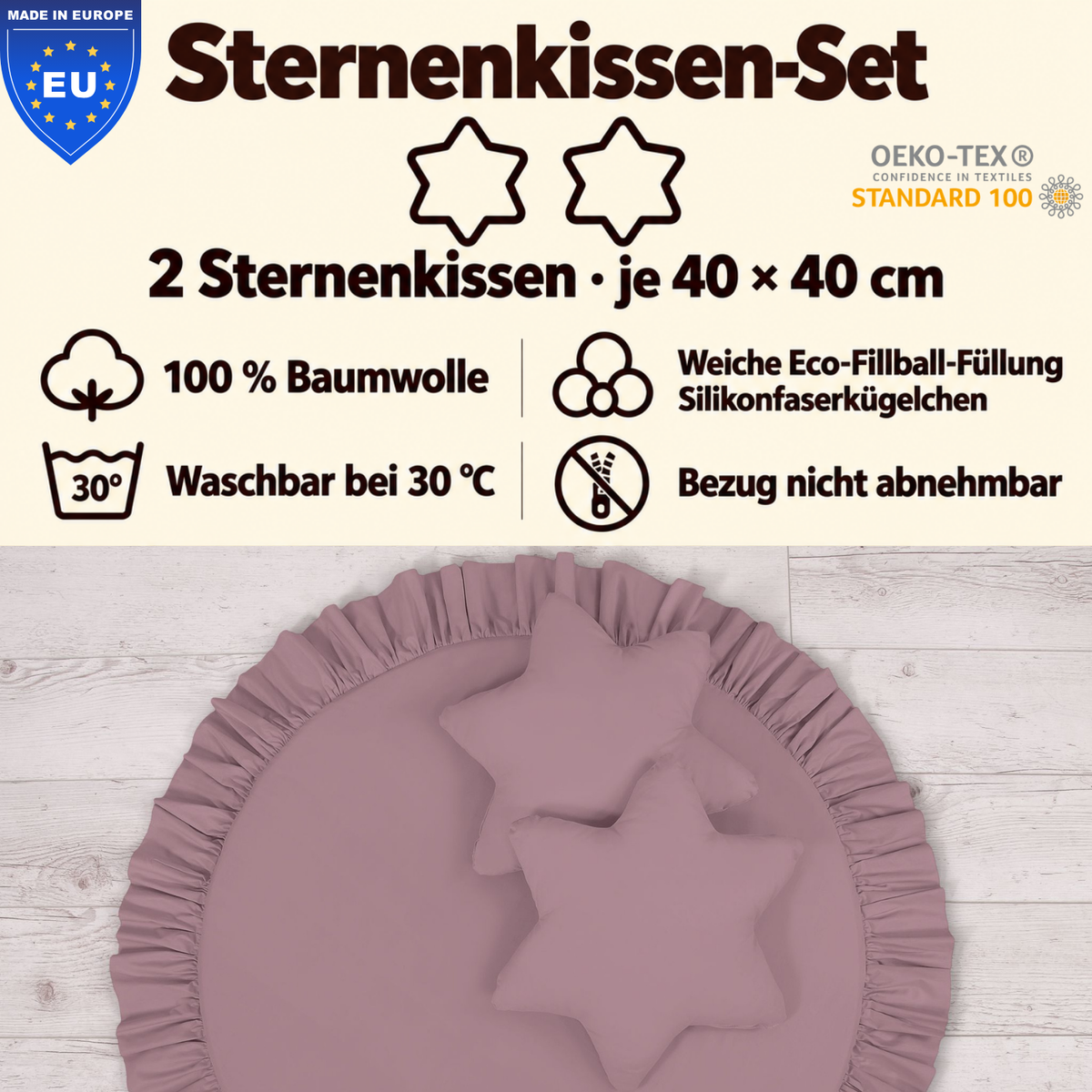 2er-Set Sternenkissen 40cm – 100% Baumwolle