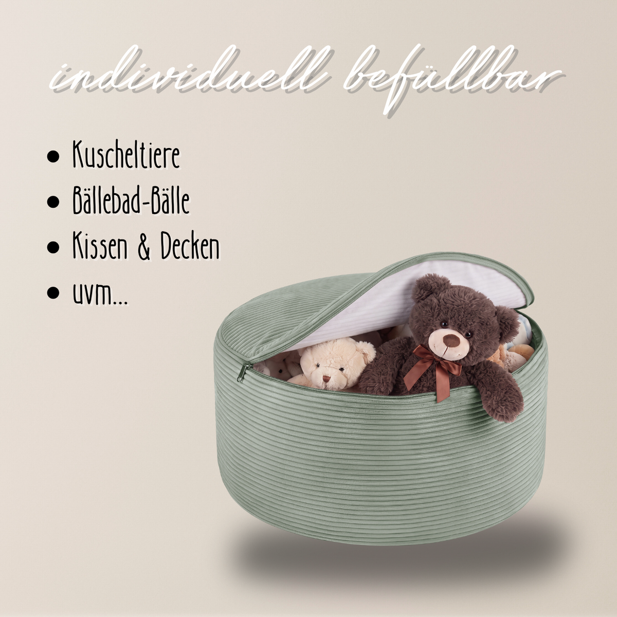 "Toy Pouf" befüllbarer Aufbewahrungs-Sitzhocker 65×30 cm