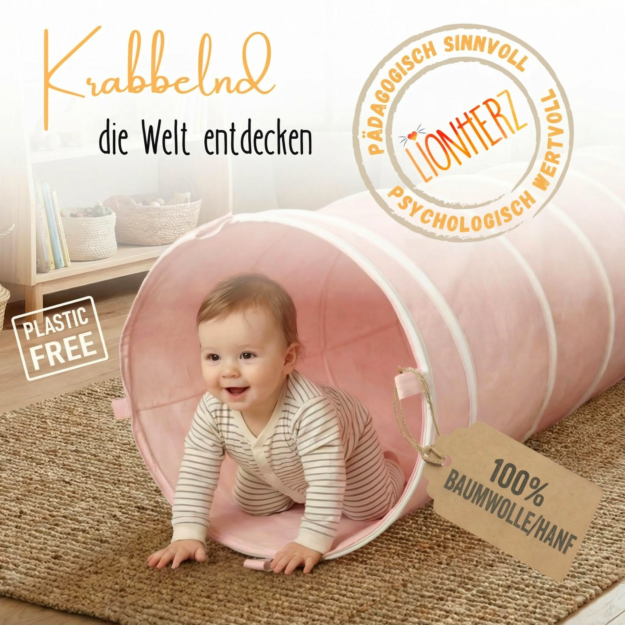 Spieltunnel aus Baumwolle/Hanf, passend zum runden Spielzelt, 180x46cm